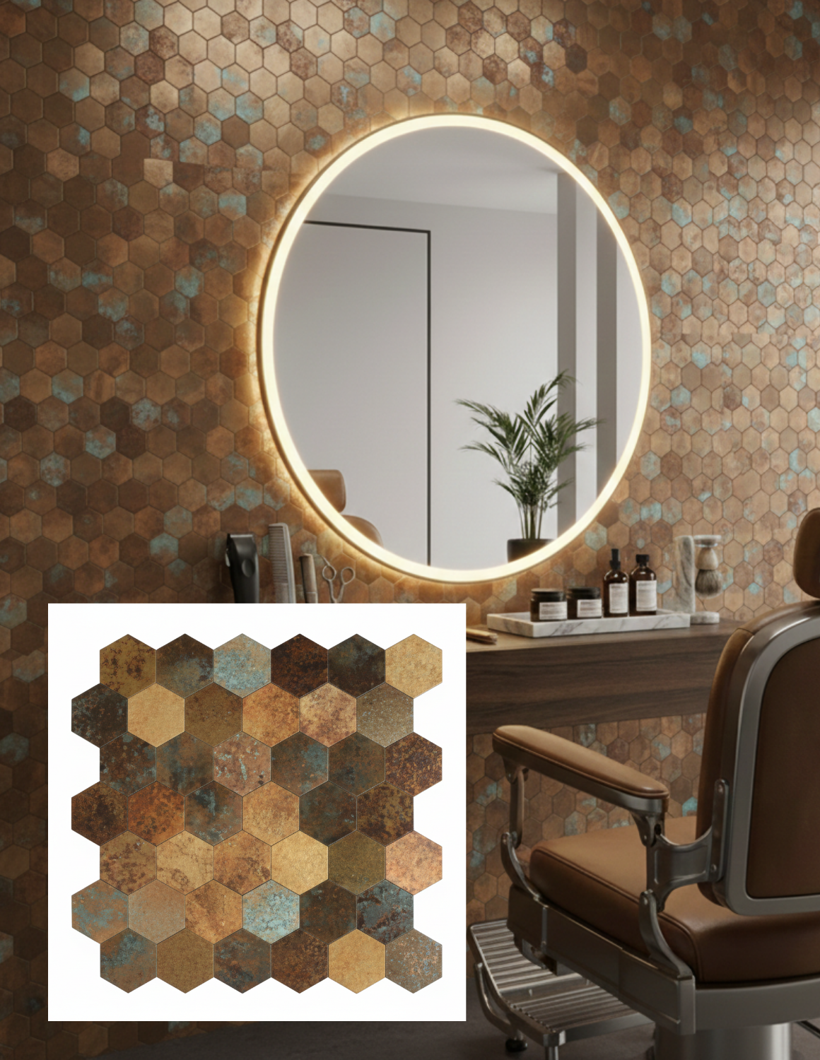 Dekorative, selbstklebende Metallwandfliesen für Friseursalons und Kosmetikstudios