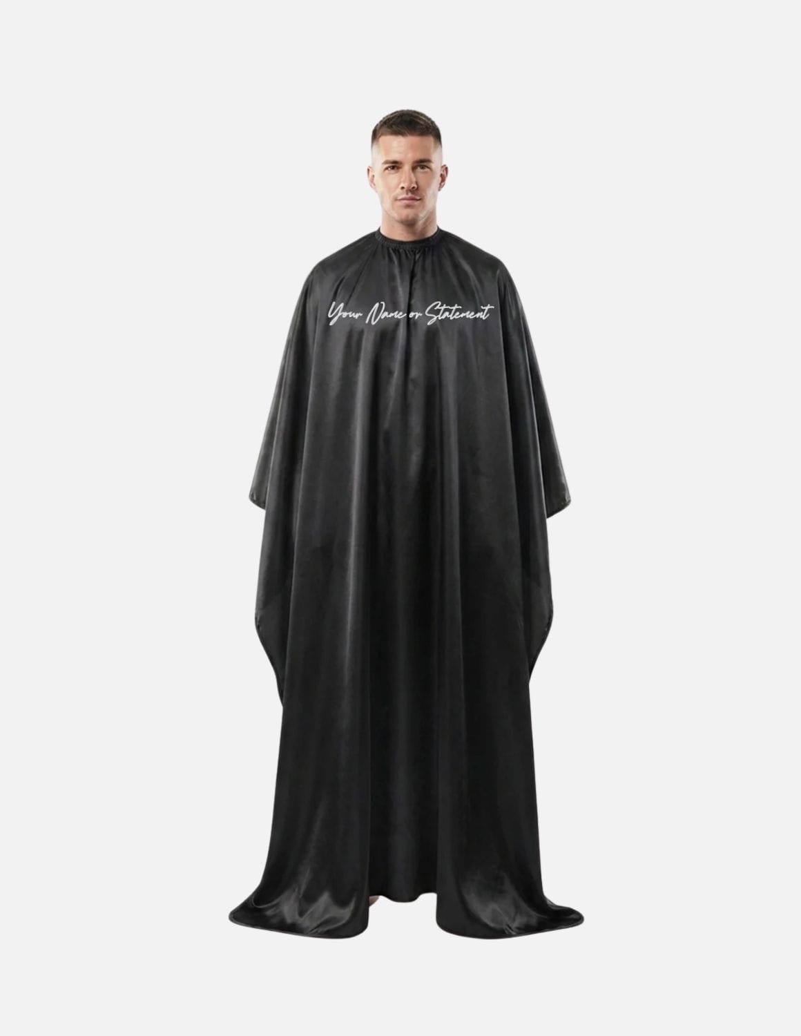 Premium satinbarberkappa med sidenlook – Broderad med din logotyp | Frisörkappa & satinkappa