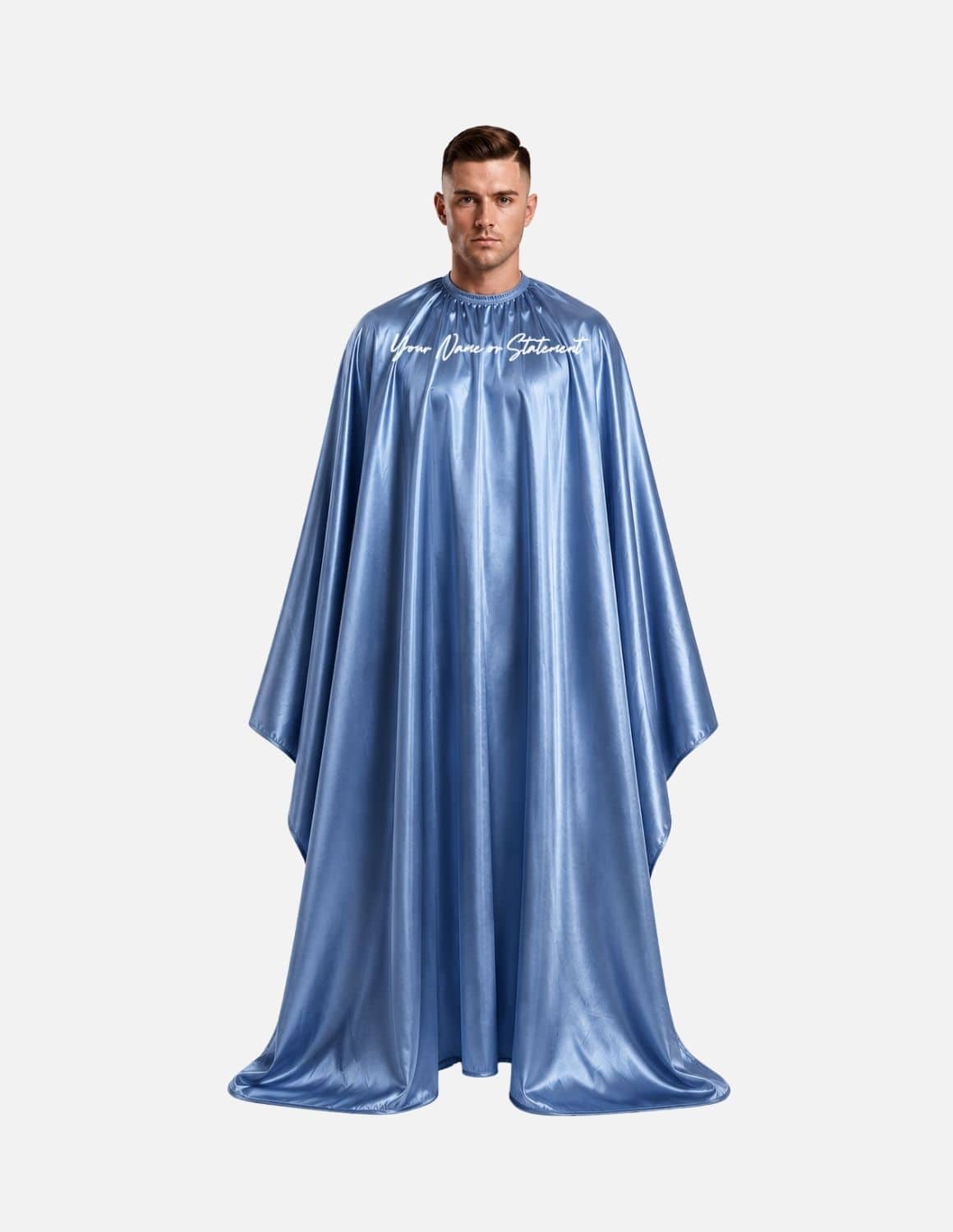 Premium satinbarberkappa med sidenlook – Broderad med din logotyp | Frisörkappa & satinkappa