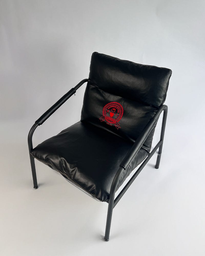 John Barber & Sons Schwarz mit Logo Wartebereich Lounge Sessel aus Metallrahmen