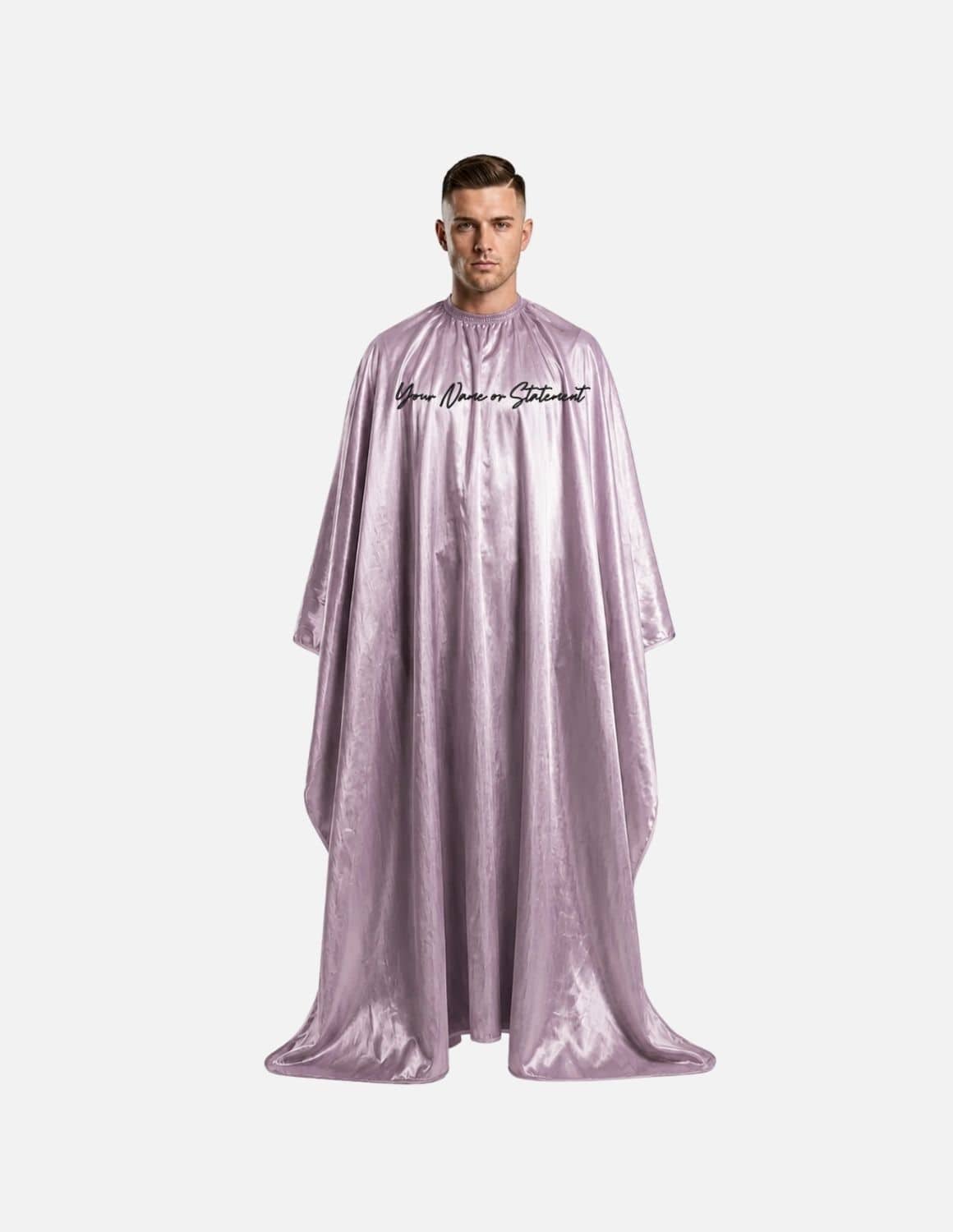 Premium satinbarberkappa med sidenlook – Broderad med din logotyp | Frisörkappa & satinkappa