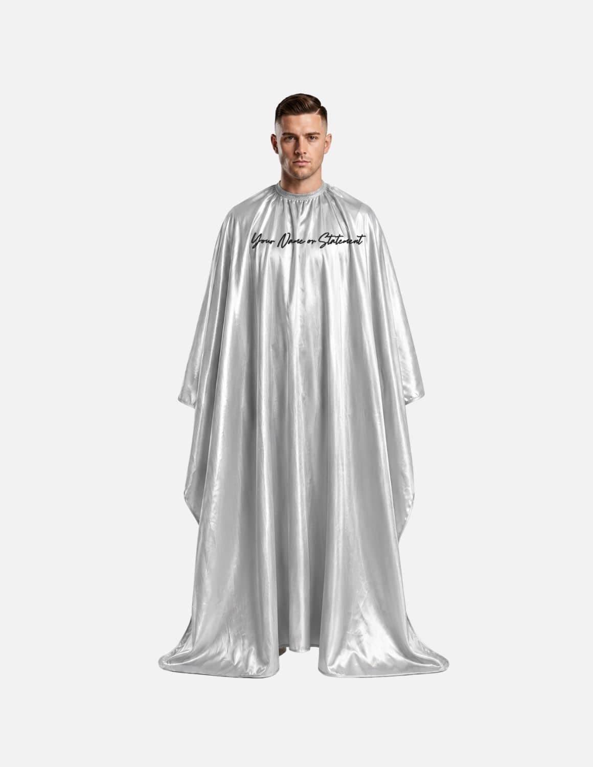 Premium satinbarberkappa med sidenlook – Broderad med din logotyp | Frisörkappa & satinkappa