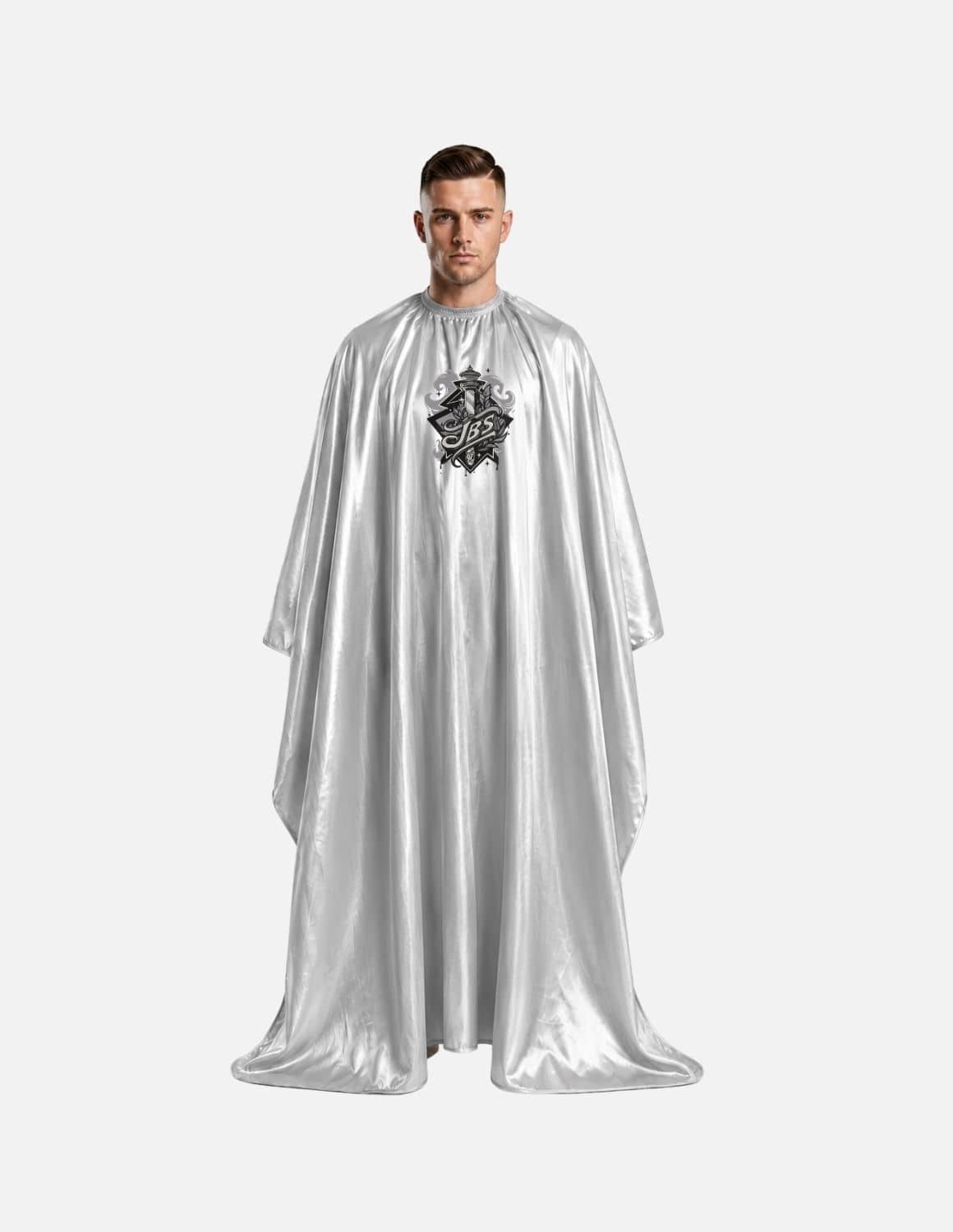 Premium satinbarberkappa med sidenlook – Broderad med din logotyp | Frisörkappa & satinkappa