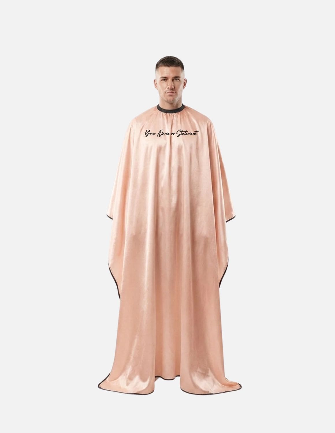 Premium satinbarberkappa med sidenlook – Broderad med din logotyp | Frisörkappa & satinkappa