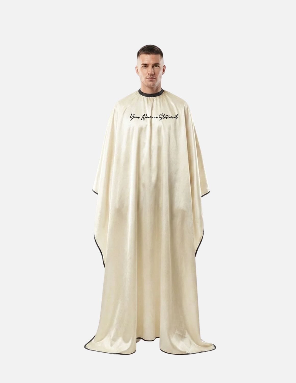 Premium satinbarberkappa med sidenlook – Broderad med din logotyp | Frisörkappa & satinkappa