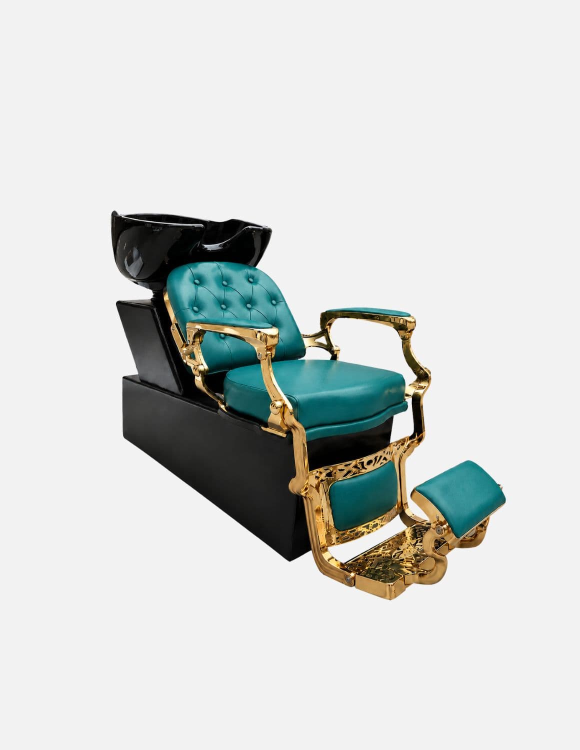 Poltrona lavatesta Barber personalizzata con lavabo in ceramica nera | Unità lavaggio di lusso personalizzata per barber shop e saloni professionali