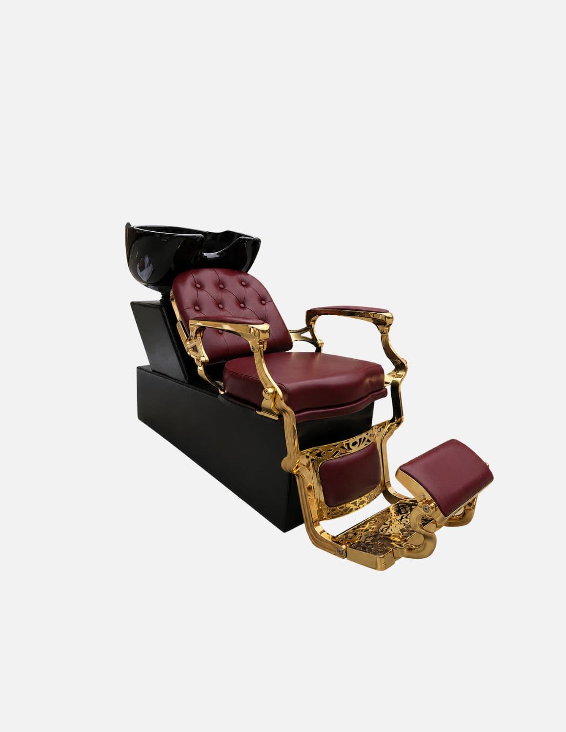 Poltrona lavatesta Barber personalizzata con lavabo in ceramica nera | Unità lavaggio di lusso personalizzata per barber shop e saloni professionali