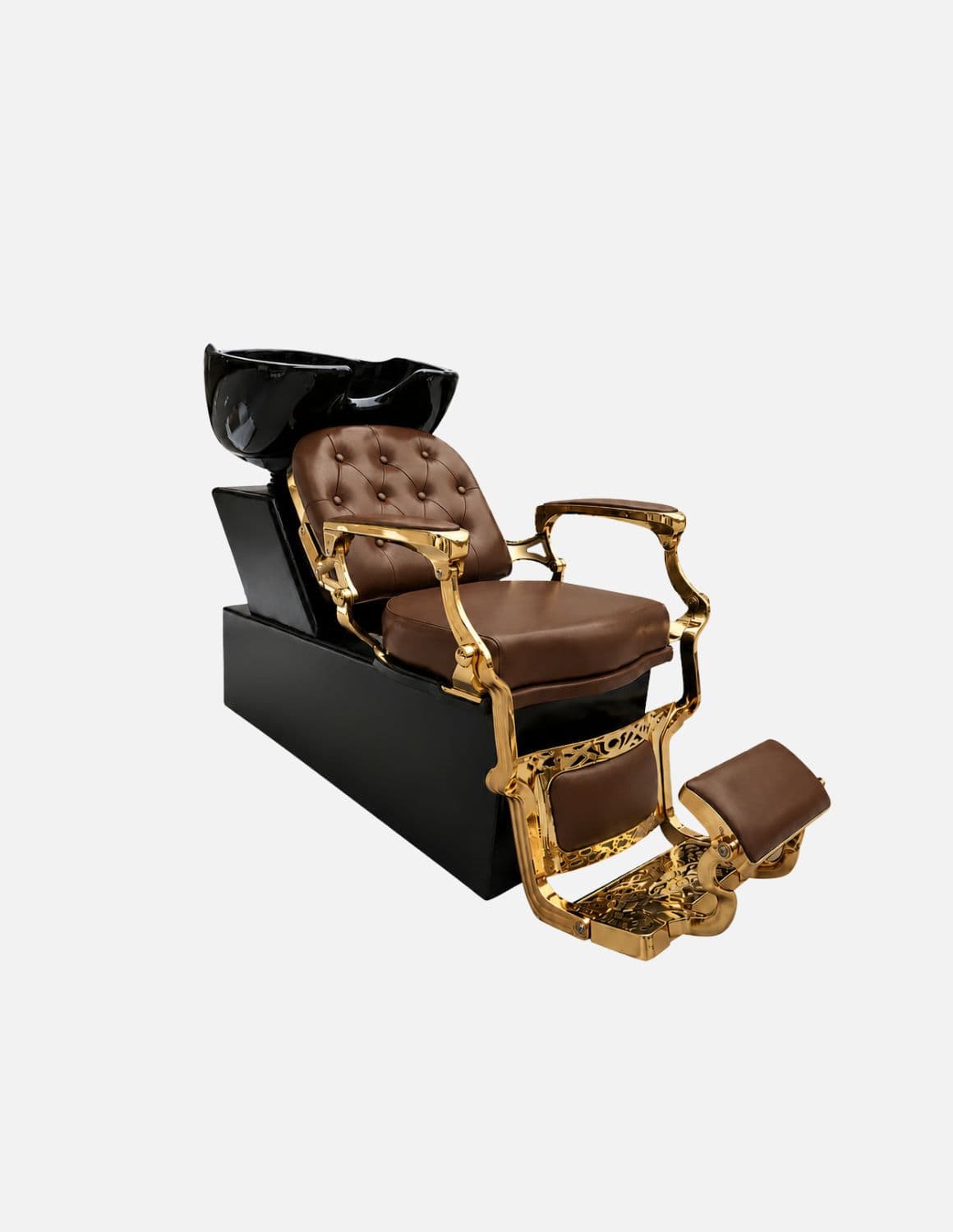 Poltrona lavatesta Barber personalizzata con lavabo in ceramica nera | Unità lavaggio di lusso personalizzata per barber shop e saloni professionali