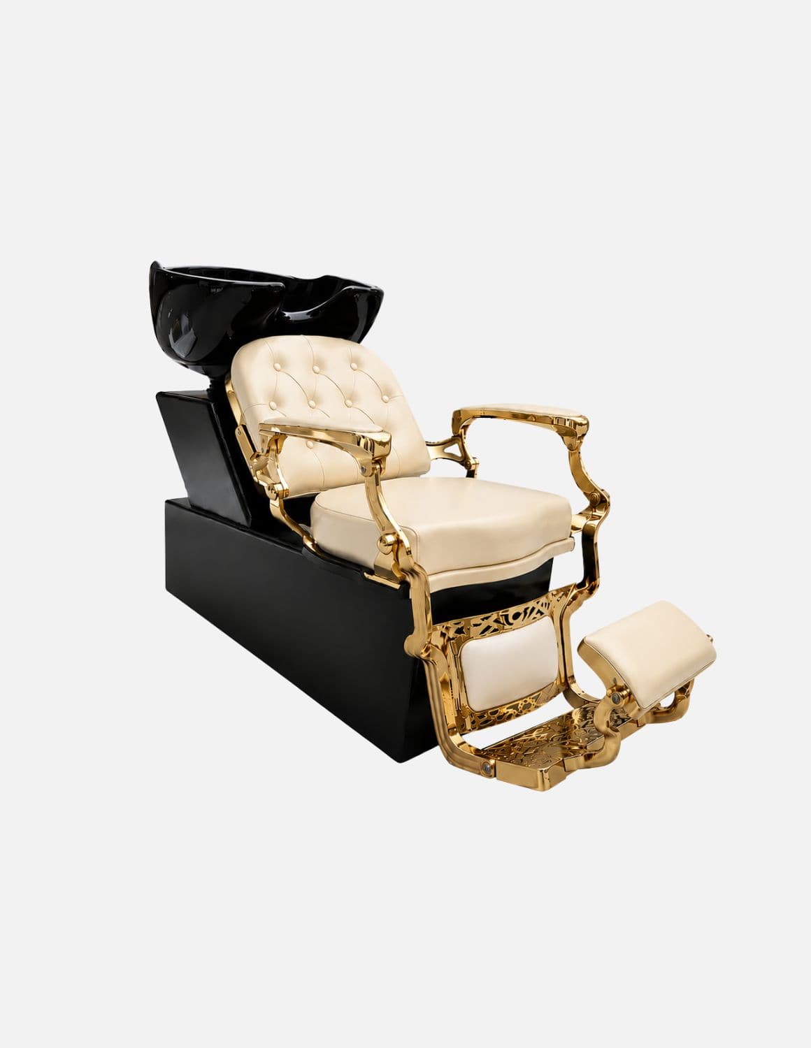 Poltrona lavatesta Barber personalizzata con lavabo in ceramica nera | Unità lavaggio di lusso personalizzata per barber shop e saloni professionali