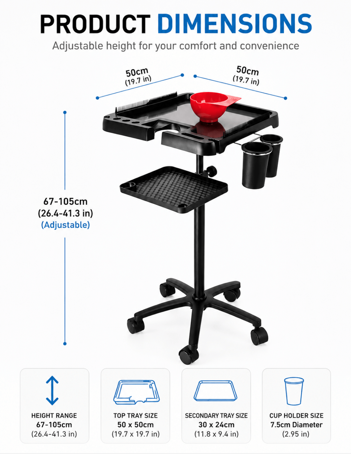 Magnetisches Rolltablett Tablett Trolley Organizer für Barber &- Friseurstühle Ablage Zubehör und zwei Etagen Rollablage