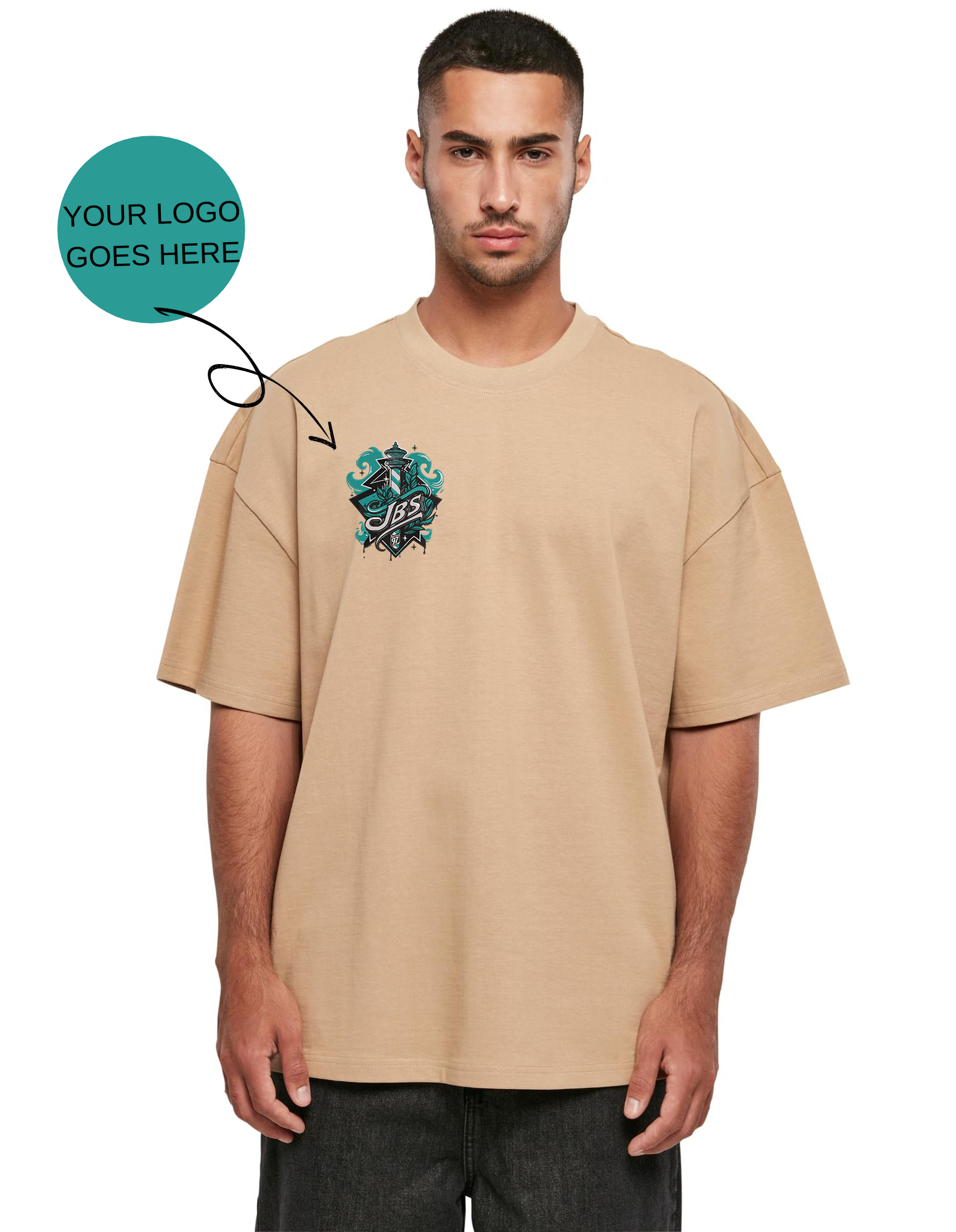 T-shirt de algodão de grandes dimensões com o seu logótipo