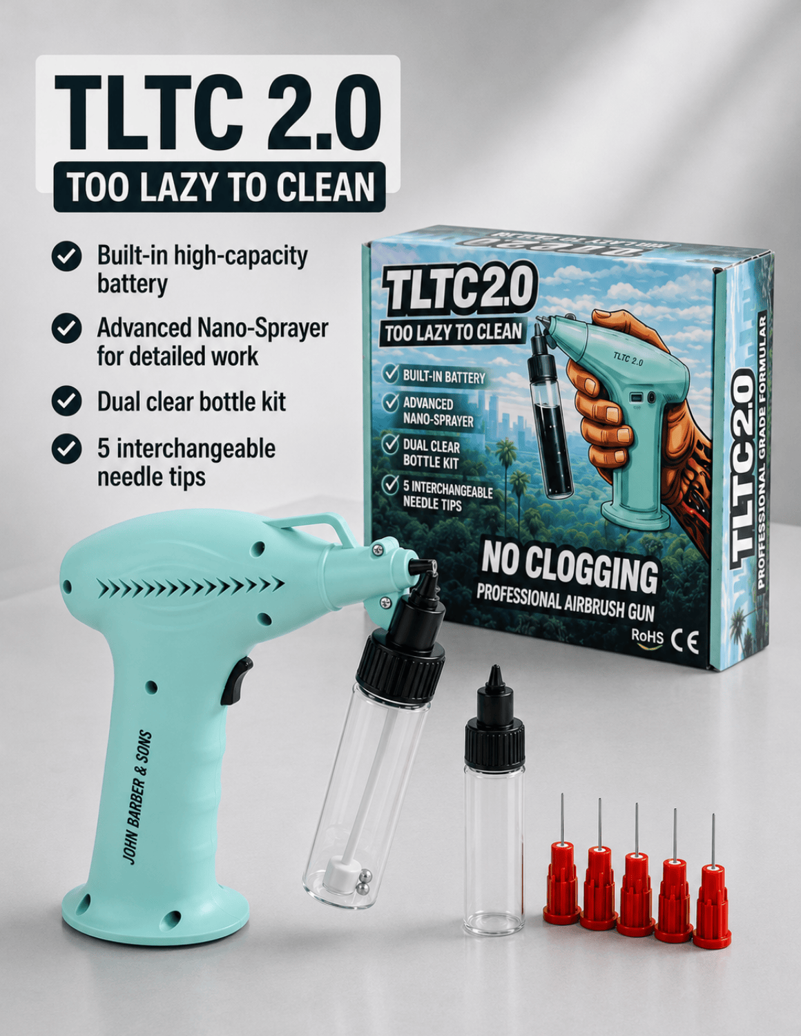 Airbrush Gun Spray TLTC 2.0 – Professional Cordless Nano Airbrush Gun No-Clog System
