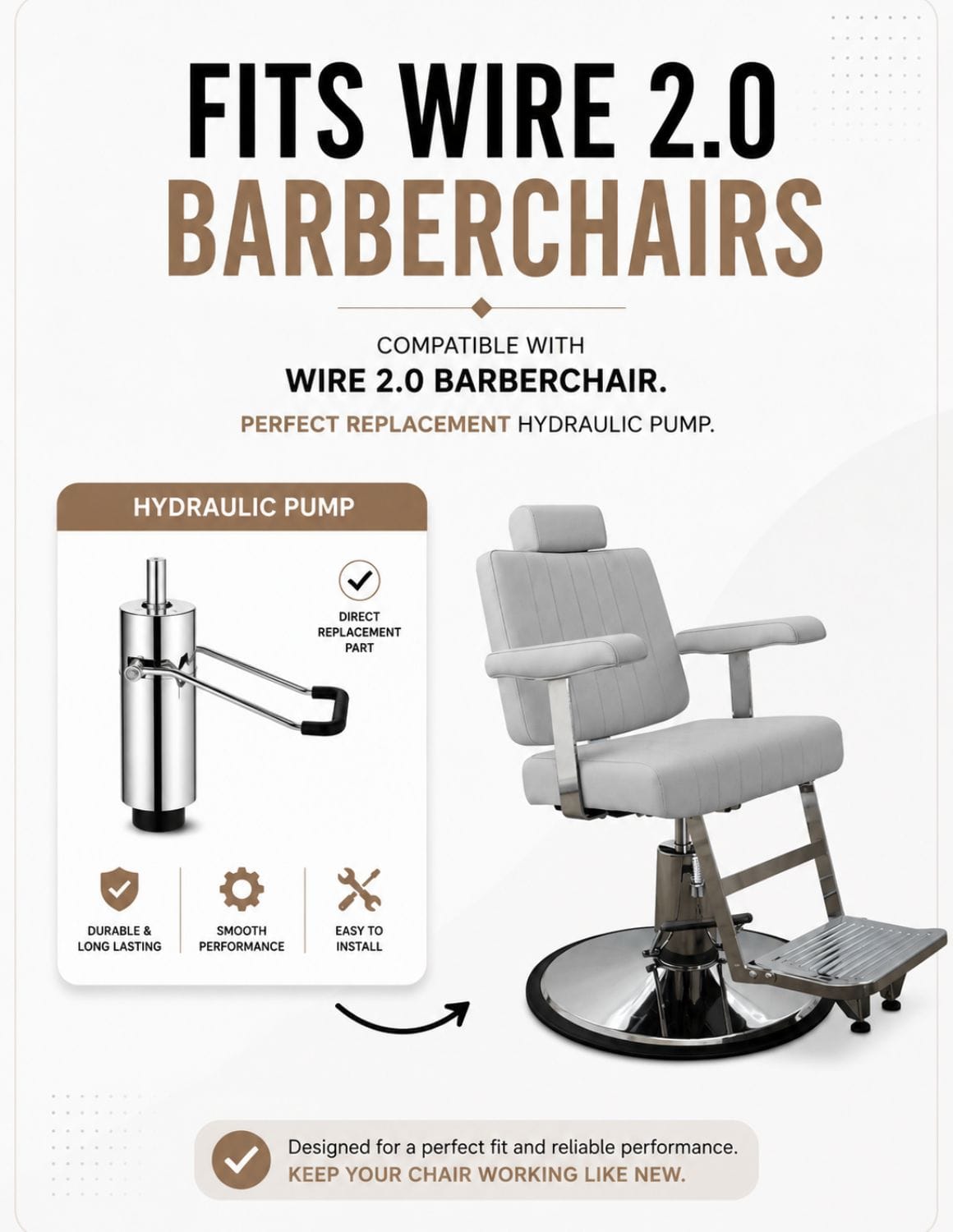 Pompe hydraulique pour fauteuil de barbier et de coiffure | Vérin hydraulique de remplacement universel avec course de 140 mm