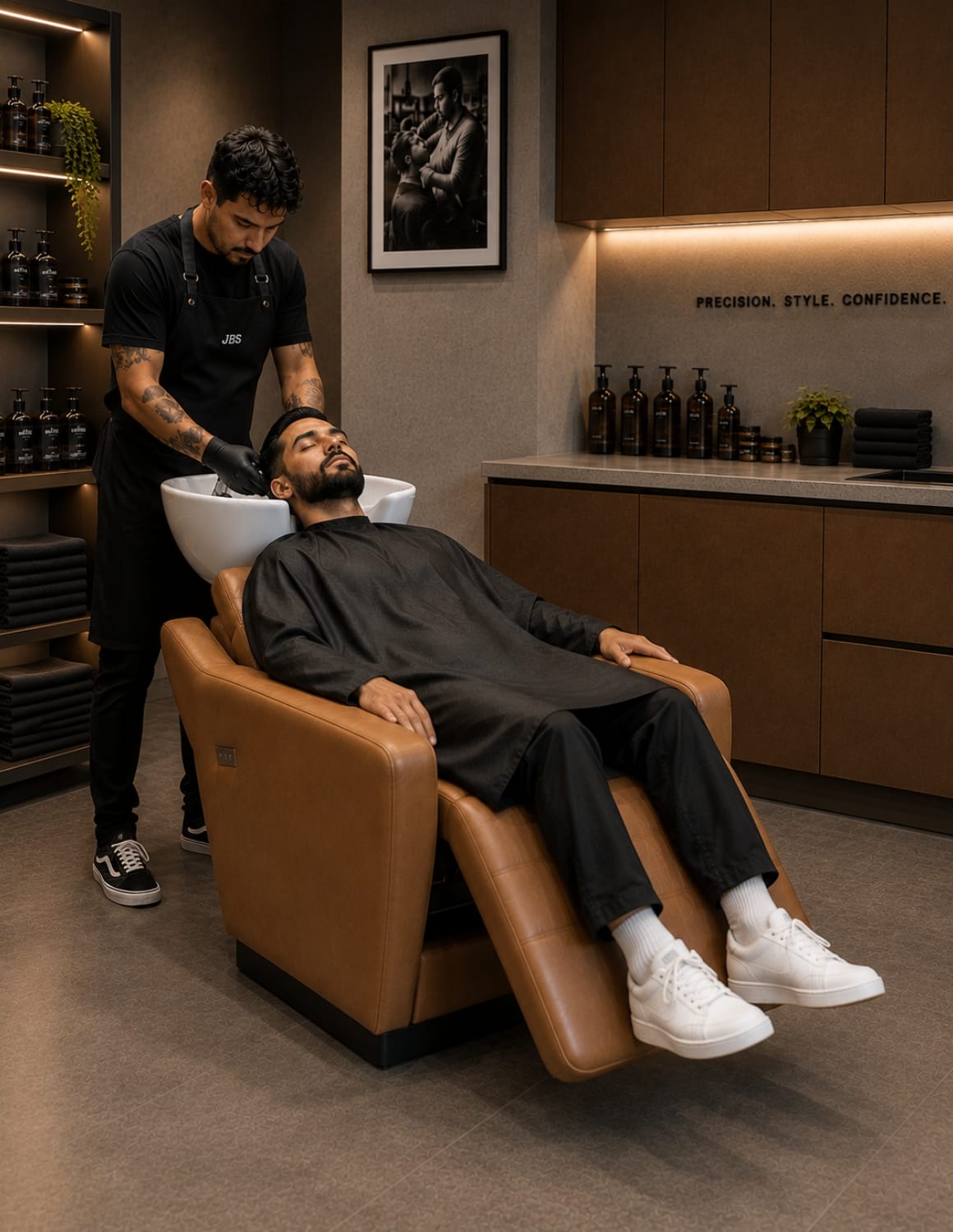 Harmony Lichtbruin (Camel) Professionele Unisex Wasunit | Elektrische Achterwaartse Shampoo-Wasunit met Elektrisch Verstelbare Rugleuning en Rollenmassagesysteem voor Kapsalons & Barbershops