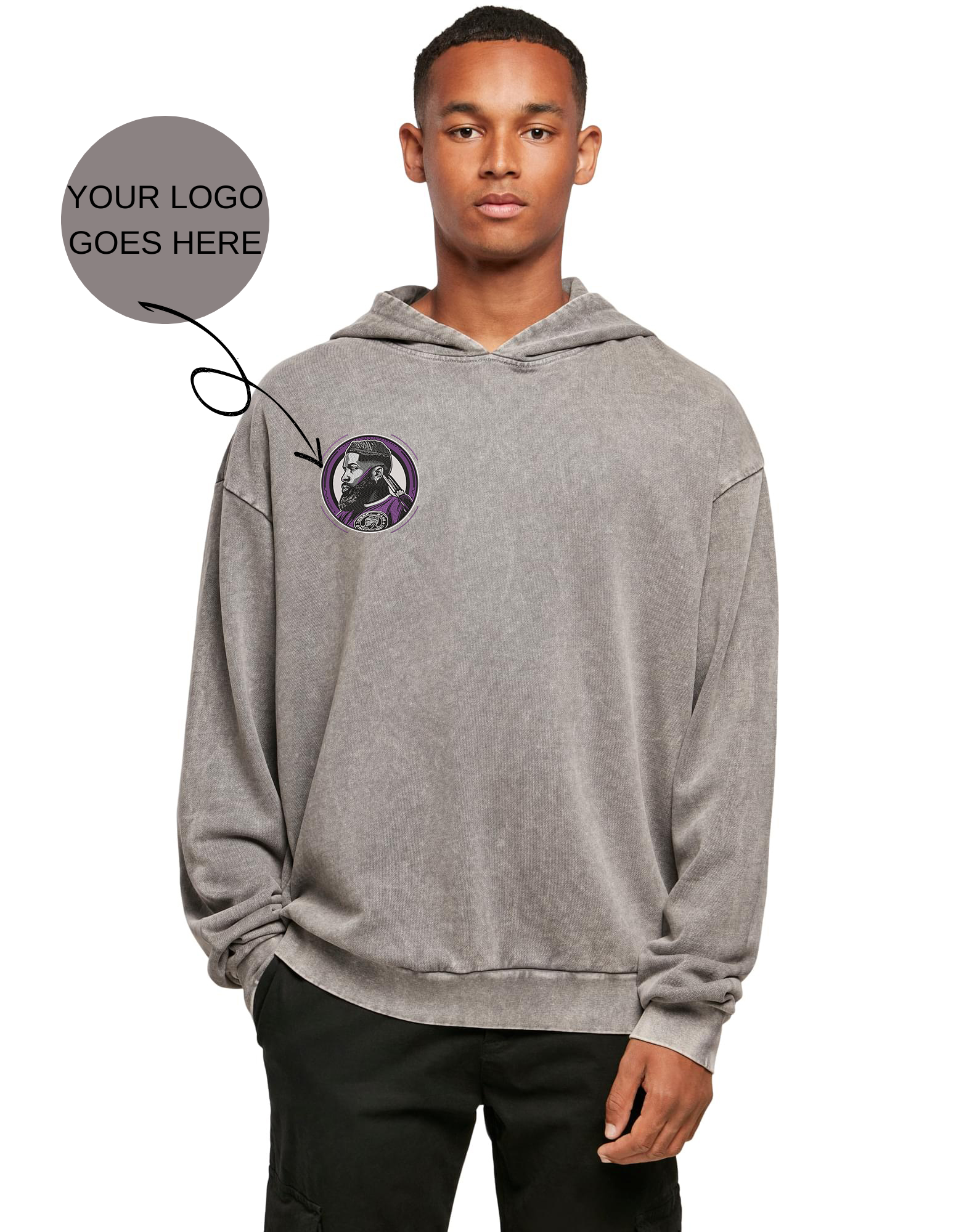 Logonuzla "asitle yıkanmış" tarzda büyük boy kapüşonlu sweatshirt