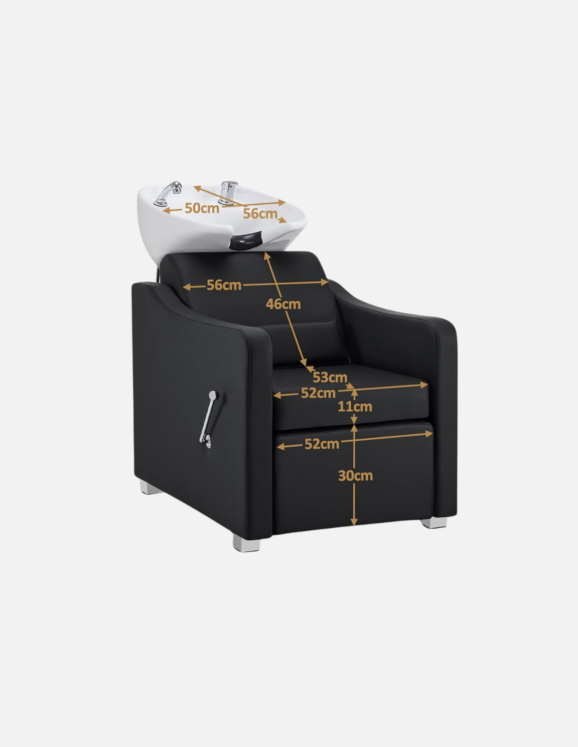 Adjustable barber and salon wash chair with backrest and customizable leather and basin color