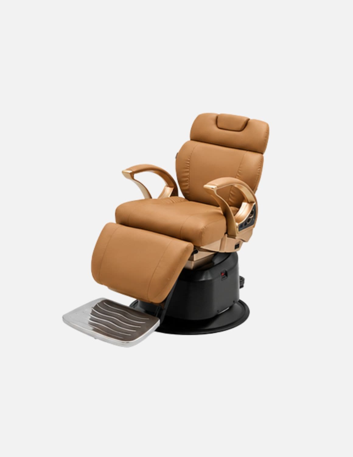 JBS e-Opus 1.0 Kamelbraun — Vollelektrischer Barberstuhl & Friseurstuhl mit elektrischer Höhenverstellung, elektrischer Neigung, elektrischer Beinstütze & Memory-Funktion | Premium-Stuhl für Barbershop, Friseursalon & Studio