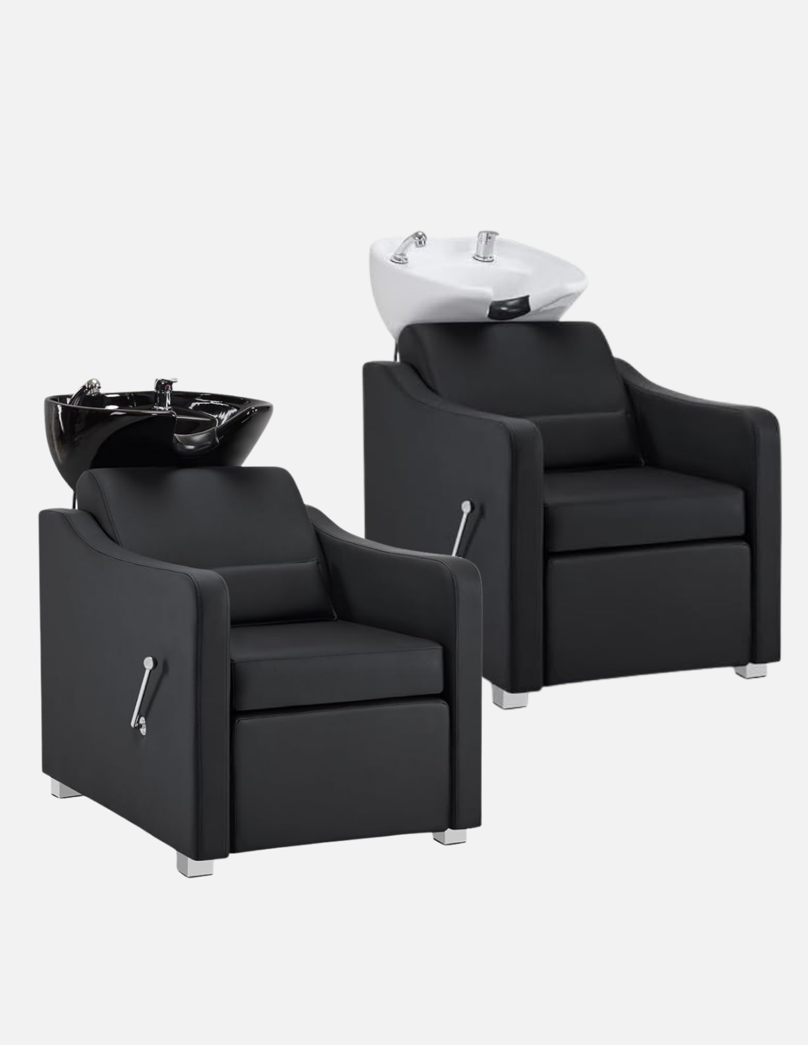 Adjustable barber and salon wash chair with backrest and customizable leather and basin color