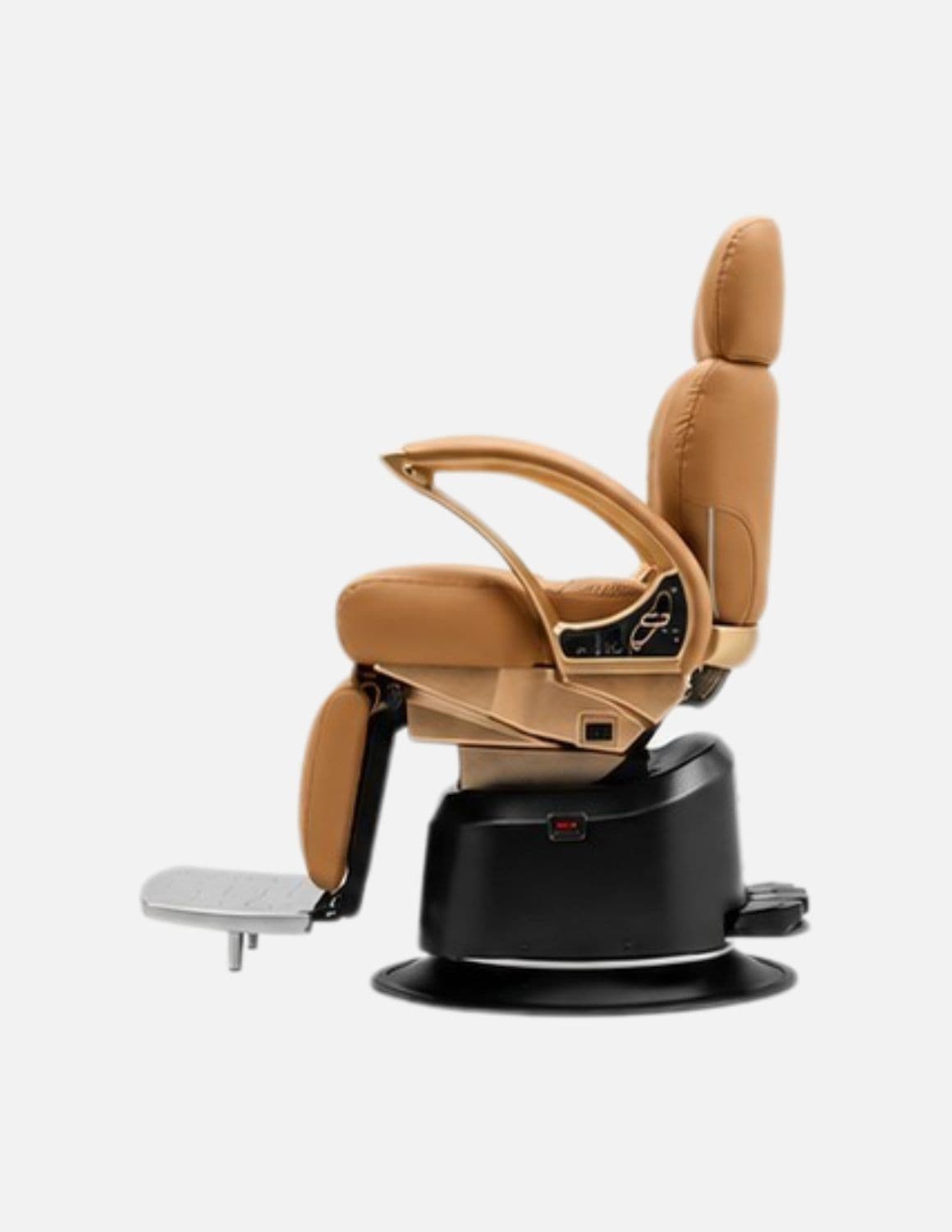 JBS e-Opus 1.0 Kamelbraun — Vollelektrischer Barberstuhl & Friseurstuhl mit elektrischer Höhenverstellung, elektrischer Neigung, elektrischer Beinstütze & Memory-Funktion | Premium-Stuhl für Barbershop, Friseursalon & Studio