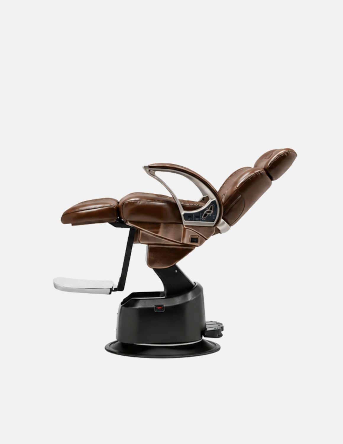 JBS e-Opus 1.0 Braun Hochglanz — Vollelektrischer Barberstuhl & Friseurstuhl mit elektrischer Höhenverstellung, elektrischer Neigung, elektrischer Beinstütze & Memory-Funktion | Premium-Stuhl für Barbershop, Friseursalon & Studio