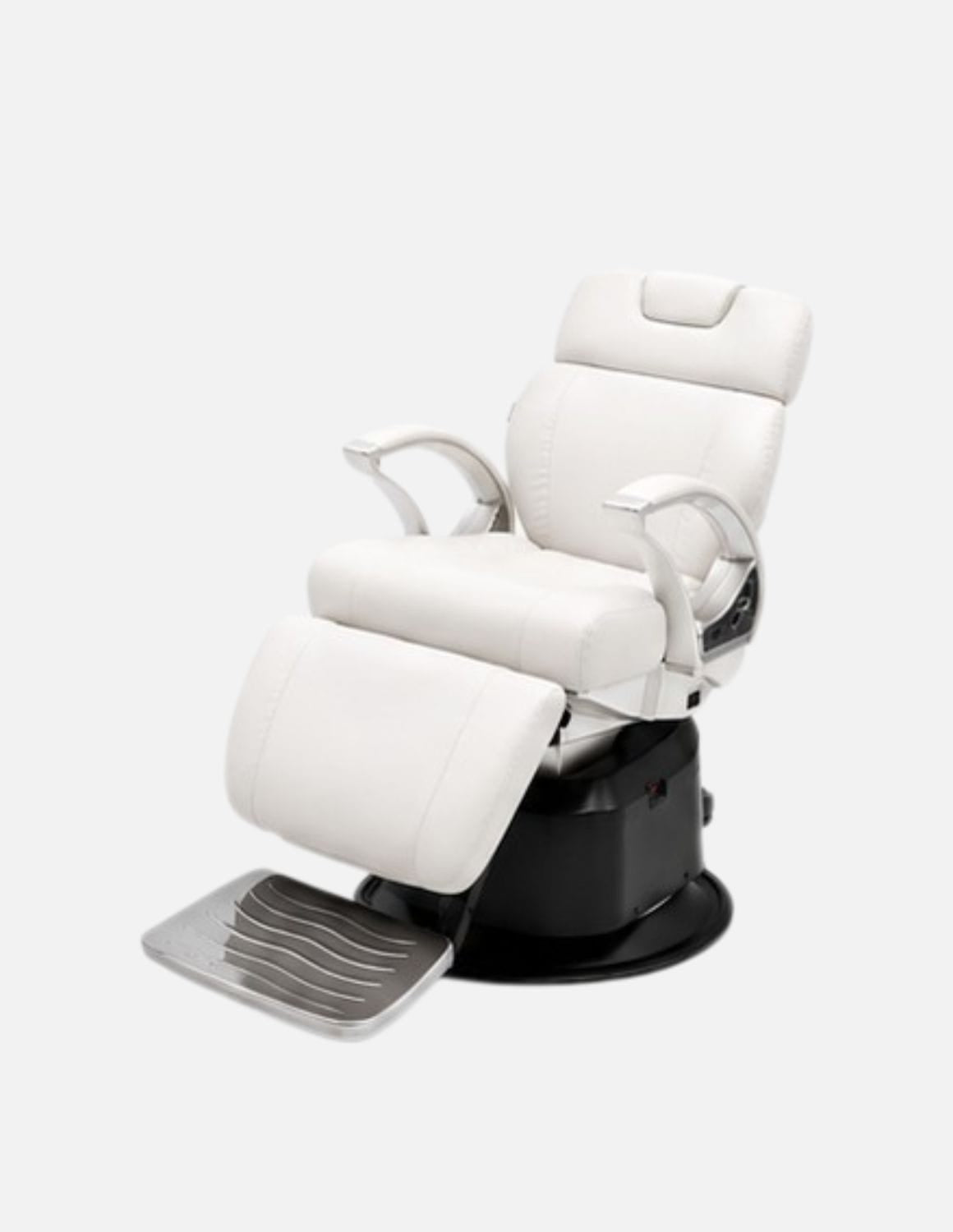JBS e-Opus 1.0 Weiß — Vollelektrischer Barberstuhl & Friseurstuhl mit elektrischer Höhenverstellung, elektrischer Neigung, elektrischer Beinstütze & Memory-Funktion | Premium-Stuhl für Barbershop, Friseursalon & Studio