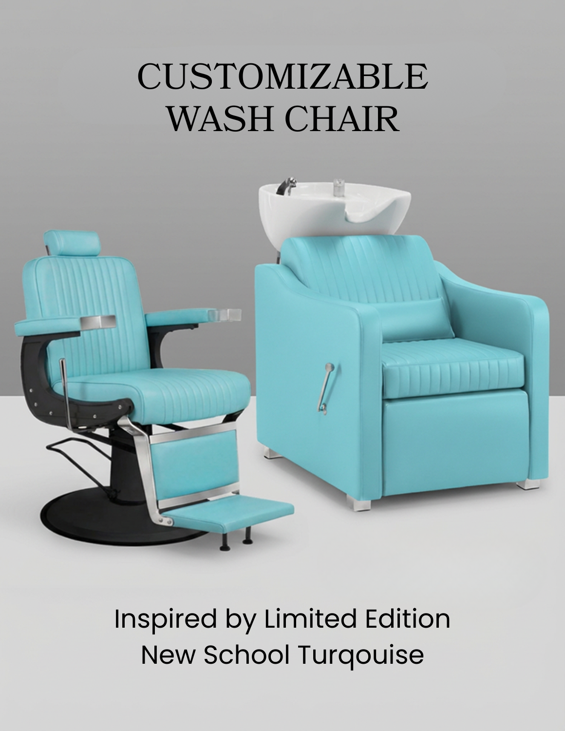 Adjustable barber and salon wash chair with backrest and customizable leather and basin color