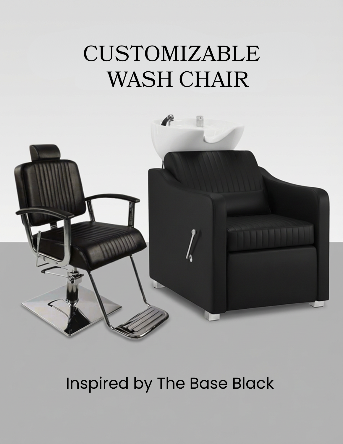 Adjustable barber and salon wash chair with backrest and customizable leather and basin color