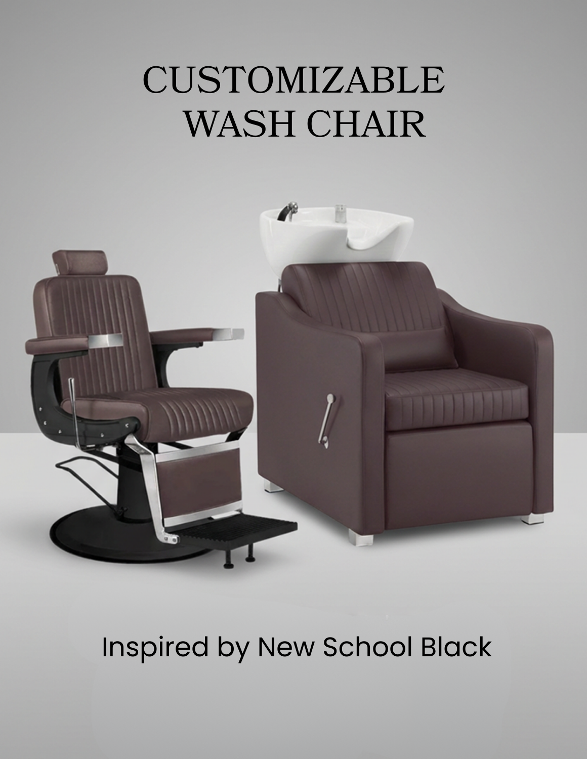Adjustable barber and salon wash chair with backrest and customizable leather and basin color