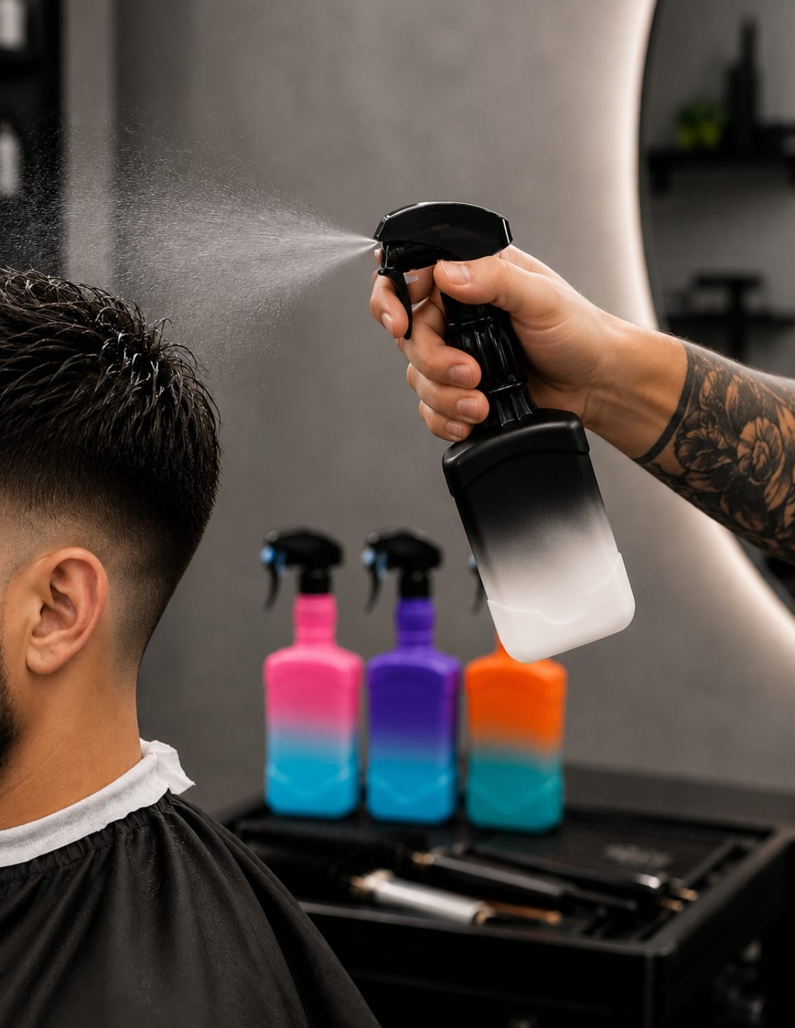Wassersprühflasche Barber Friseur 300ml – Sprühflasche Farbverlauf, 4 Farbkombis | JBS Color Fade