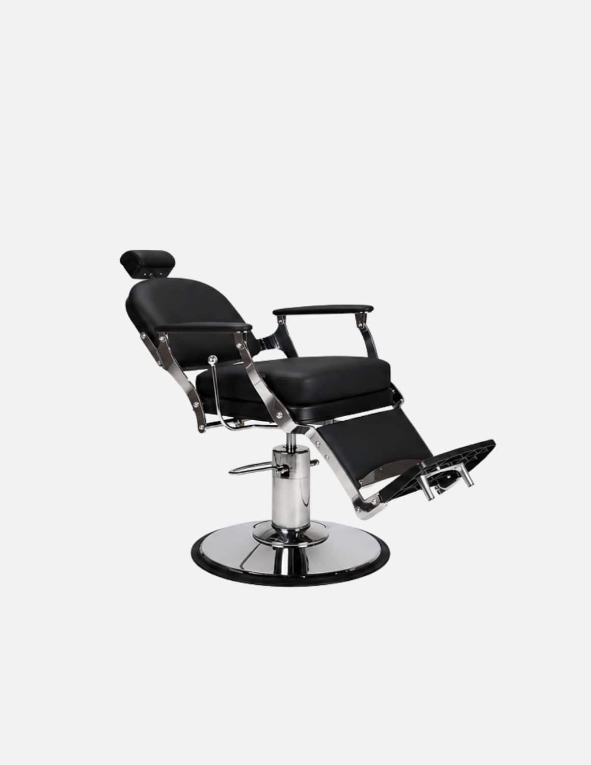 Atelier — Black Barber Chair & Salon Chair in a Minimalist Design | Slim Hydraulic Chair with Reclining Backrest — Chrome or Matte Black Frame
