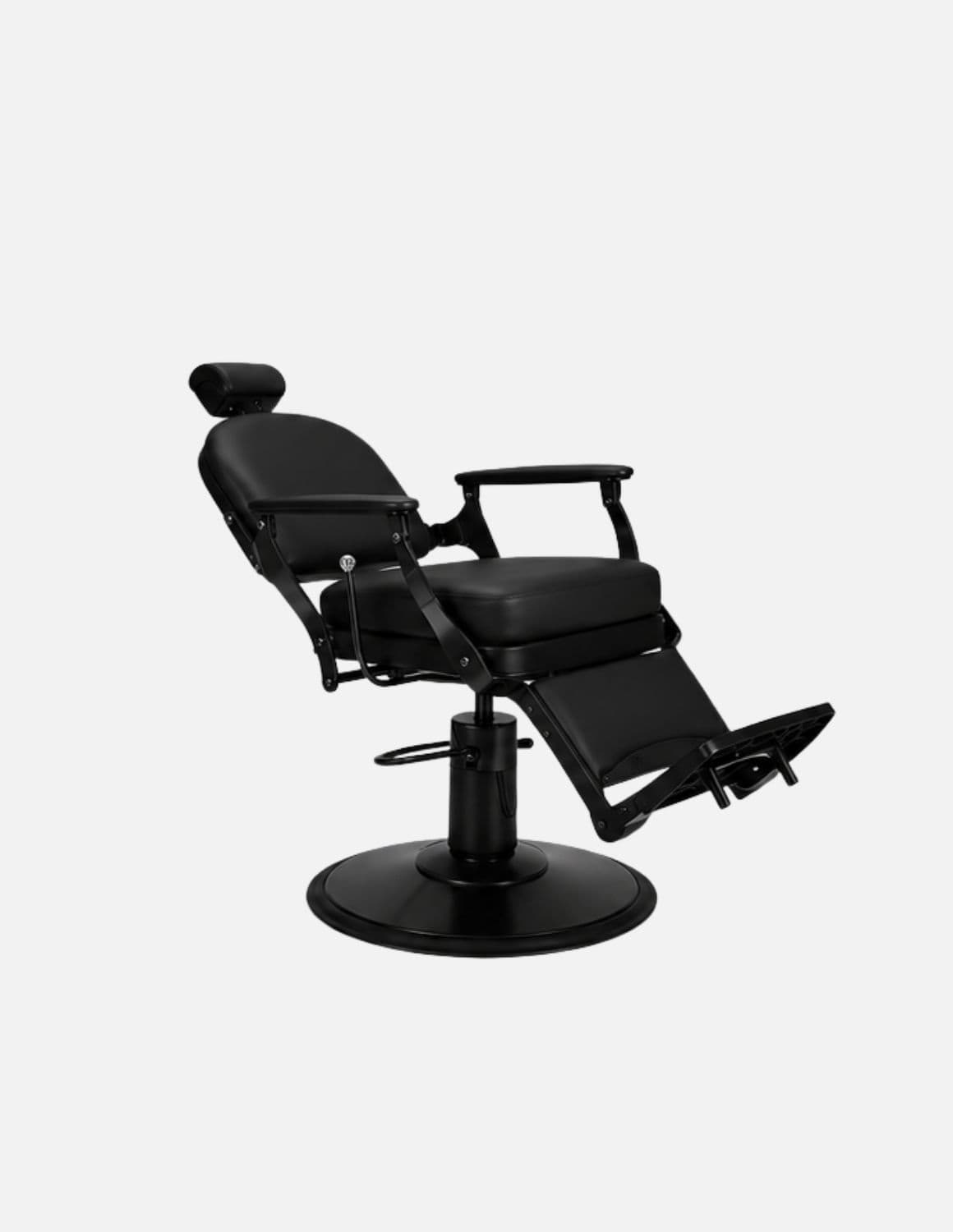 Atelier — Black Barber Chair & Salon Chair in a Minimalist Design | Slim Hydraulic Chair with Reclining Backrest — Chrome or Matte Black Frame