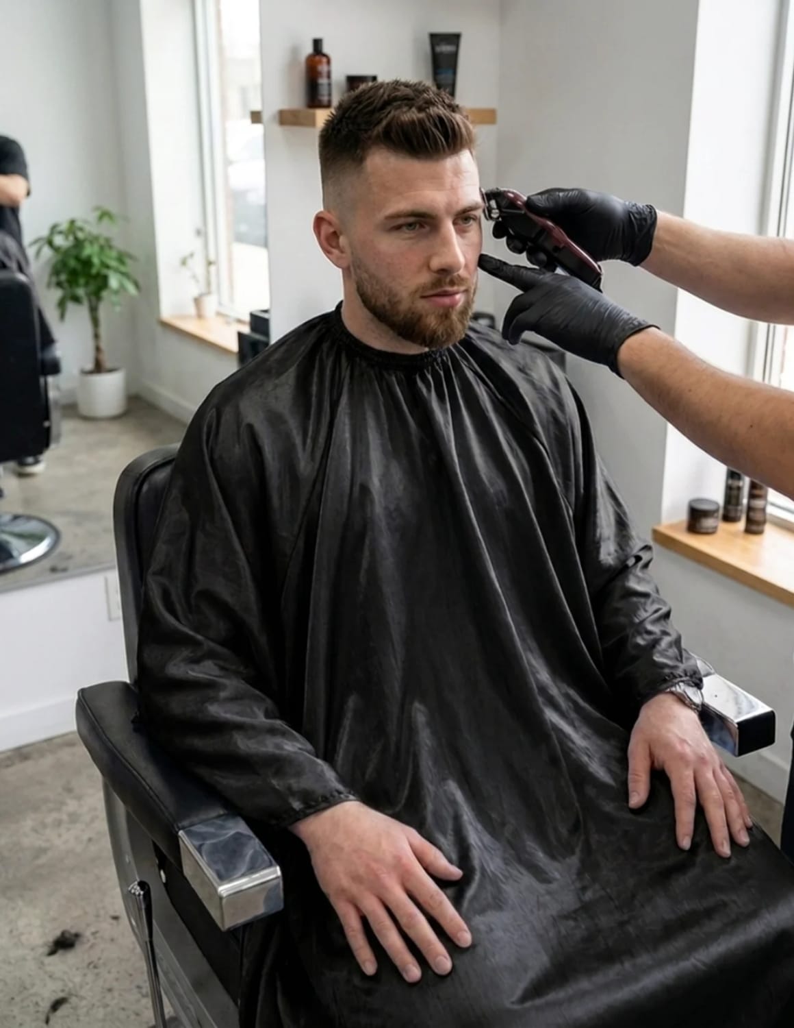 Premium satinbarberkappa med kimono-armöppningar och sidenlook – Utan logotyp | Frisörkappa & satinkappa