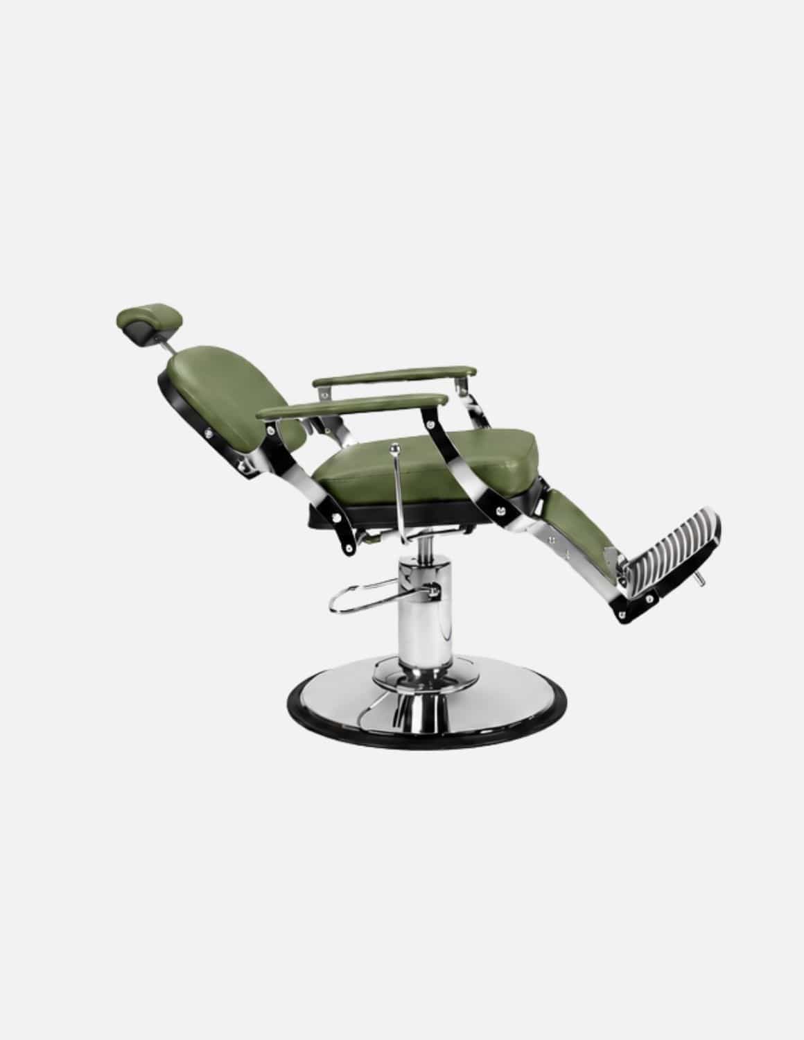 Atelier — Green Professional Barber Chair | Minimalist Barber Chair with Reclining Backrest for Modern Barbershops & Hair Salons | Chrome or Matte Black Frame