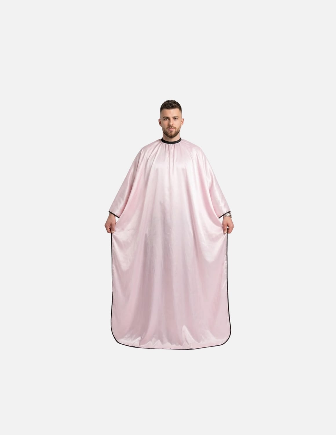 Premium satinbarberkappa med kimono-armöppningar och sidenlook – Utan logotyp | Frisörkappa & satinkappa