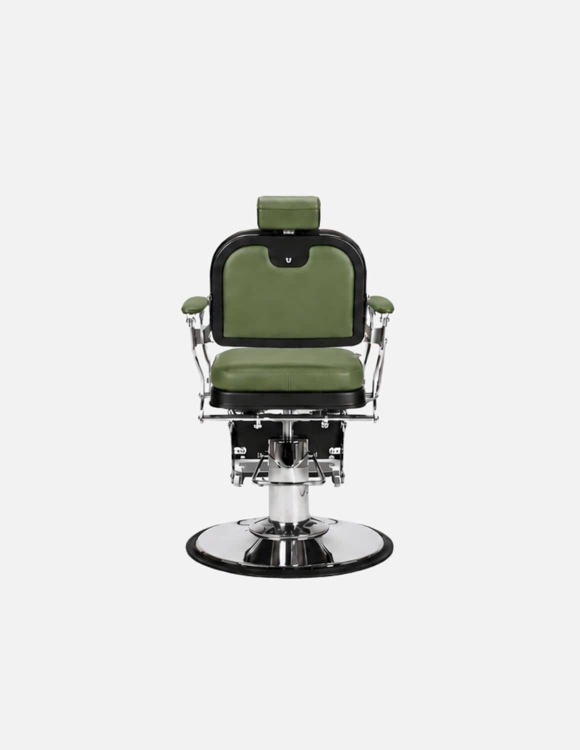 Atelier — Green Professional Barber Chair | Minimalist Barber Chair with Reclining Backrest for Modern Barbershops & Hair Salons | Chrome or Matte Black Frame