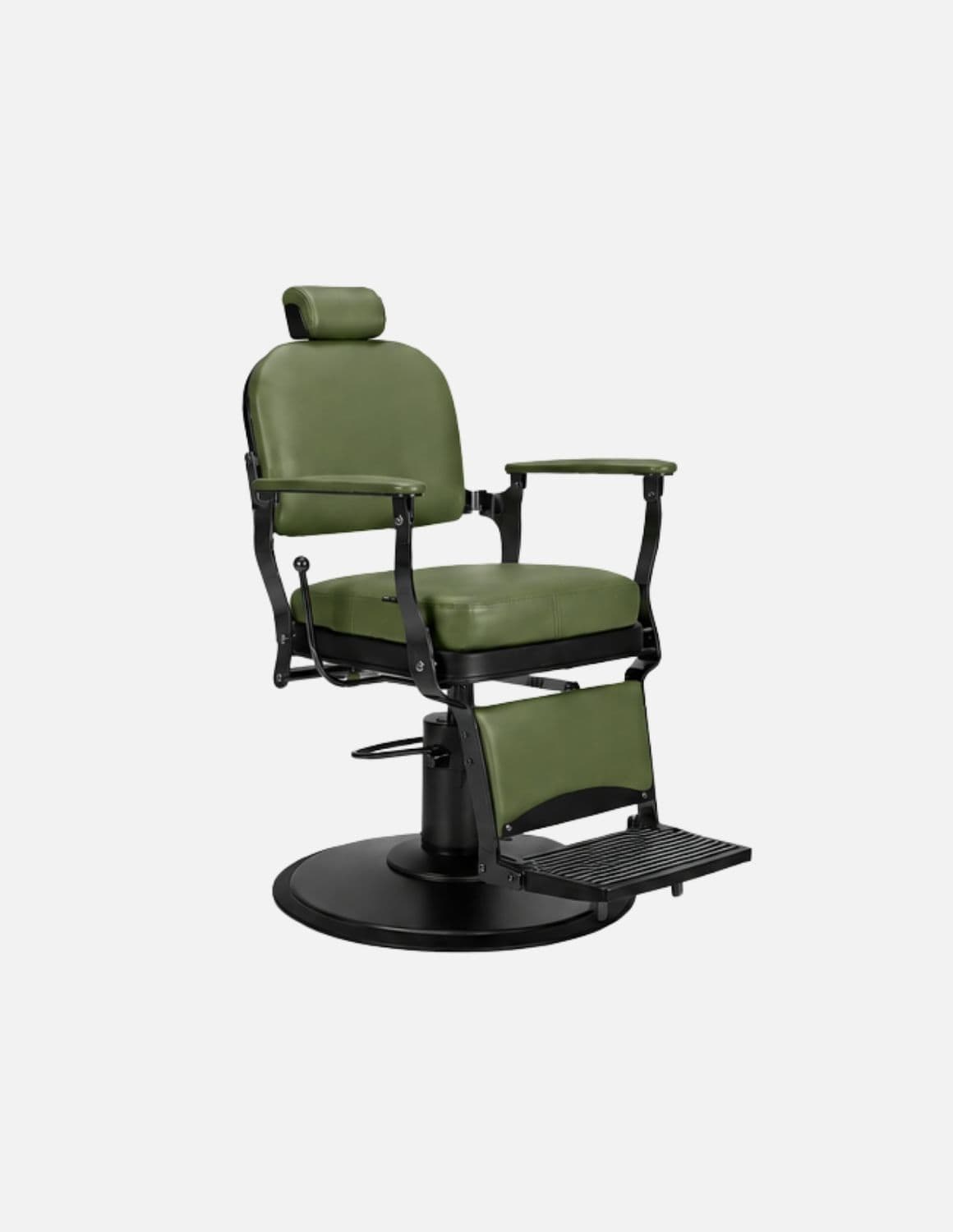 Atelier — Green Professional Barber Chair | Minimalist Barber Chair with Reclining Backrest for Modern Barbershops & Hair Salons | Chrome or Matte Black Frame