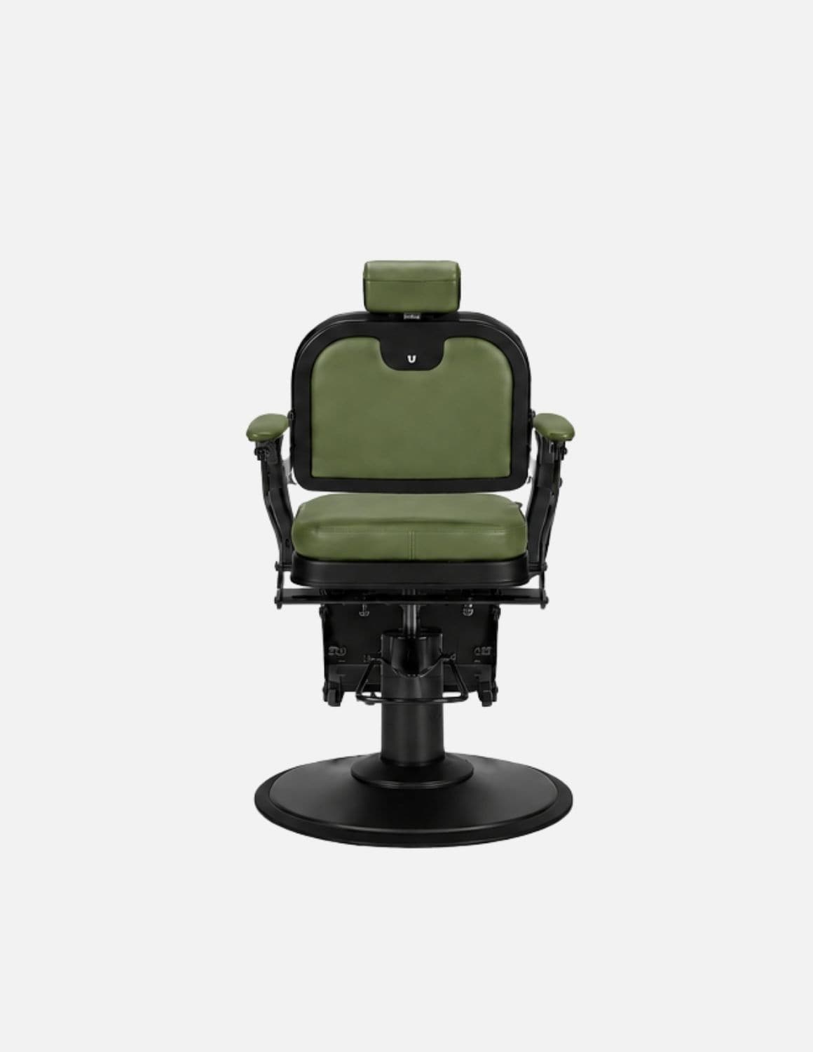 Atelier — Green Professional Barber Chair | Minimalist Barber Chair with Reclining Backrest for Modern Barbershops & Hair Salons | Chrome or Matte Black Frame