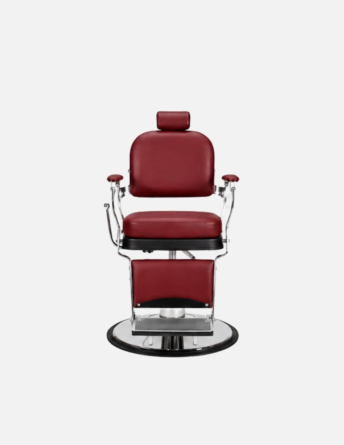 Atelier — Dark Red Barber Chair & Salon Chair in a Minimalist Design | Slim Hydraulic Chair with Reclining Backrest — Chrome or Matte Black Frame