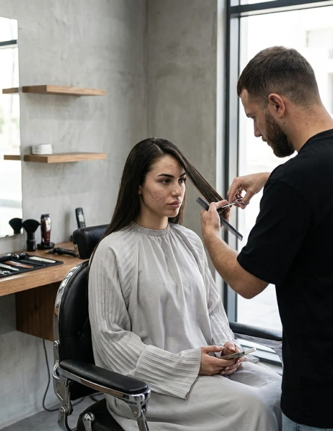 The Monarch – Premium satincape med plisserade kimonoärmar i sidenlook | Frisörkappa & satincape