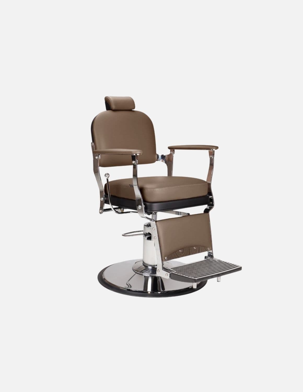 Atelier — Brown Barber Chair & Salon Chair in a Minimalist Design | Slim Hydraulic Chair with Reclining Backrest — Chrome or Matte Black Frame