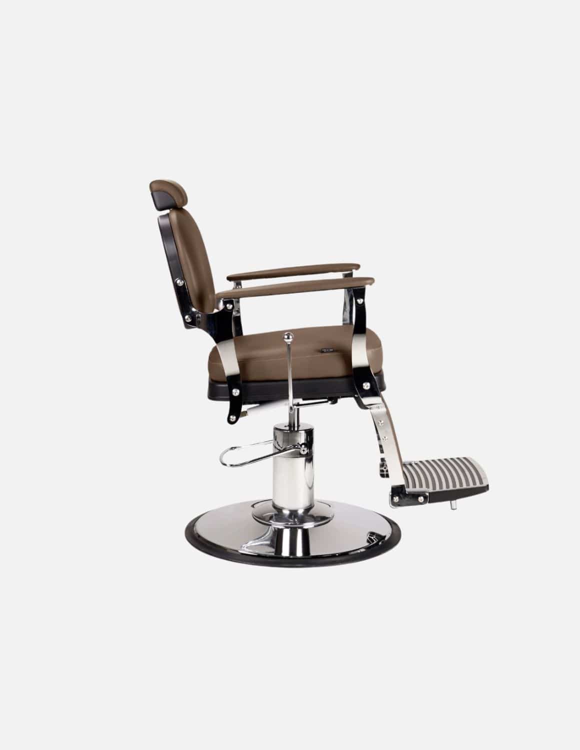 Atelier — Brown Barber Chair & Salon Chair in a Minimalist Design | Slim Hydraulic Chair with Reclining Backrest — Chrome or Matte Black Frame