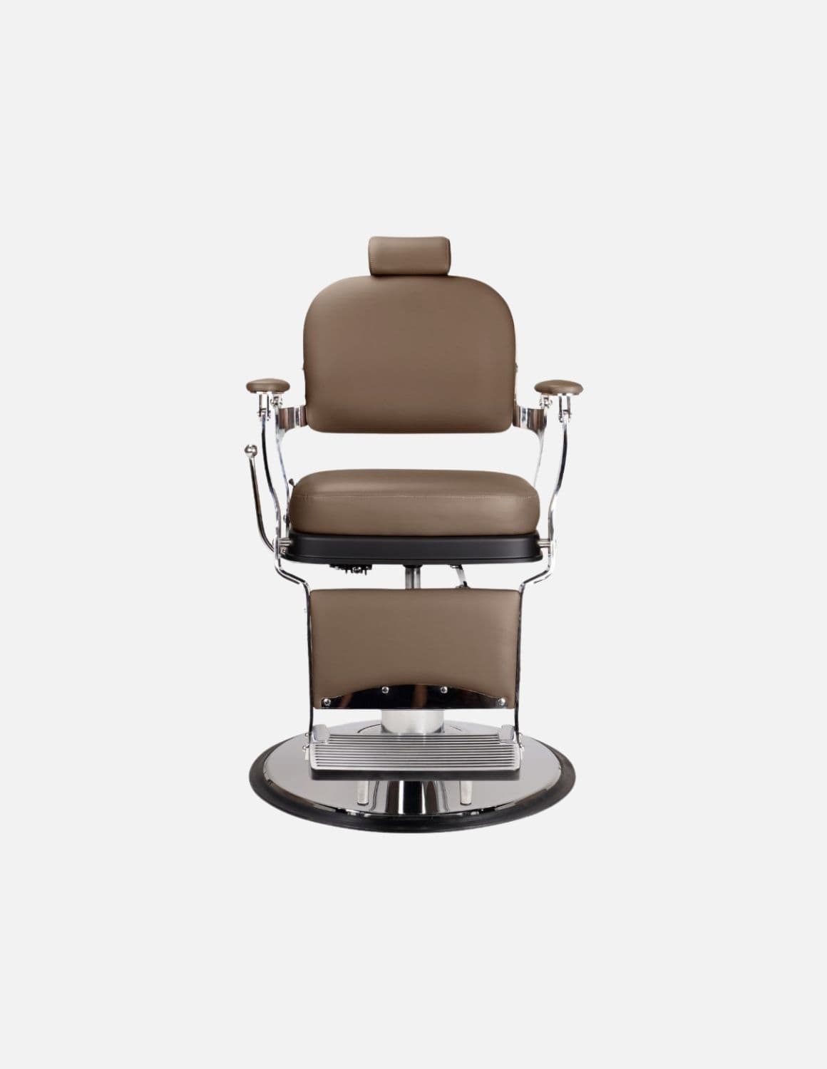 Atelier — Brown Barber Chair & Salon Chair in a Minimalist Design | Slim Hydraulic Chair with Reclining Backrest — Chrome or Matte Black Frame