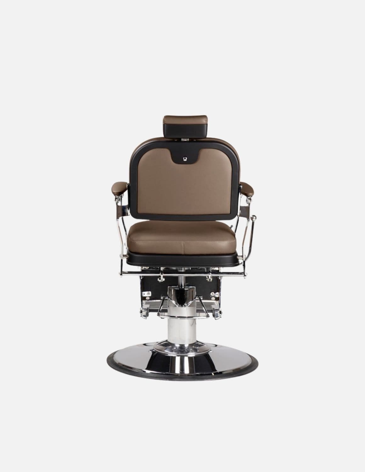Atelier — Brown Barber Chair & Salon Chair in a Minimalist Design | Slim Hydraulic Chair with Reclining Backrest — Chrome or Matte Black Frame