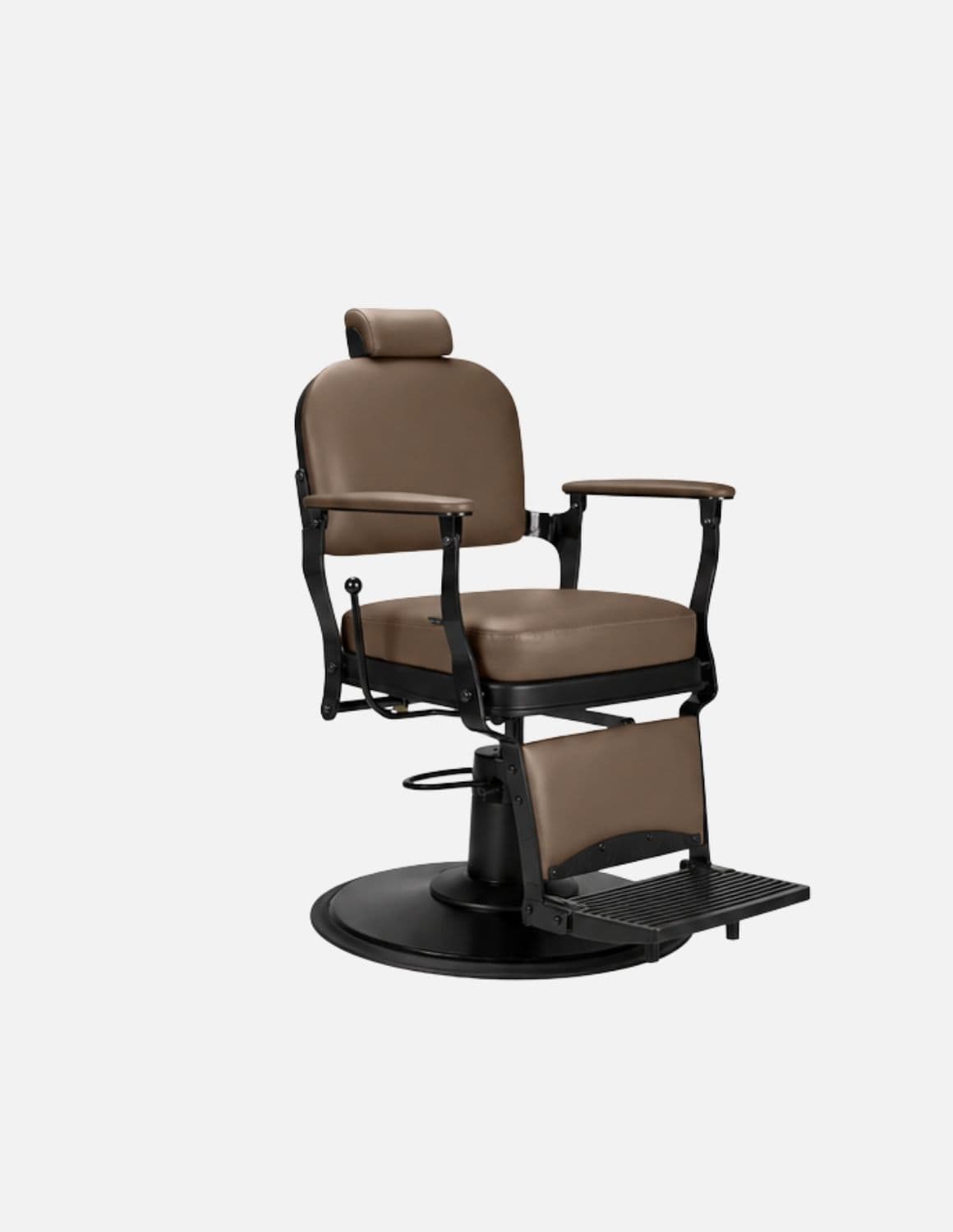 Atelier — Brown Barber Chair & Salon Chair in a Minimalist Design | Slim Hydraulic Chair with Reclining Backrest — Chrome or Matte Black Frame