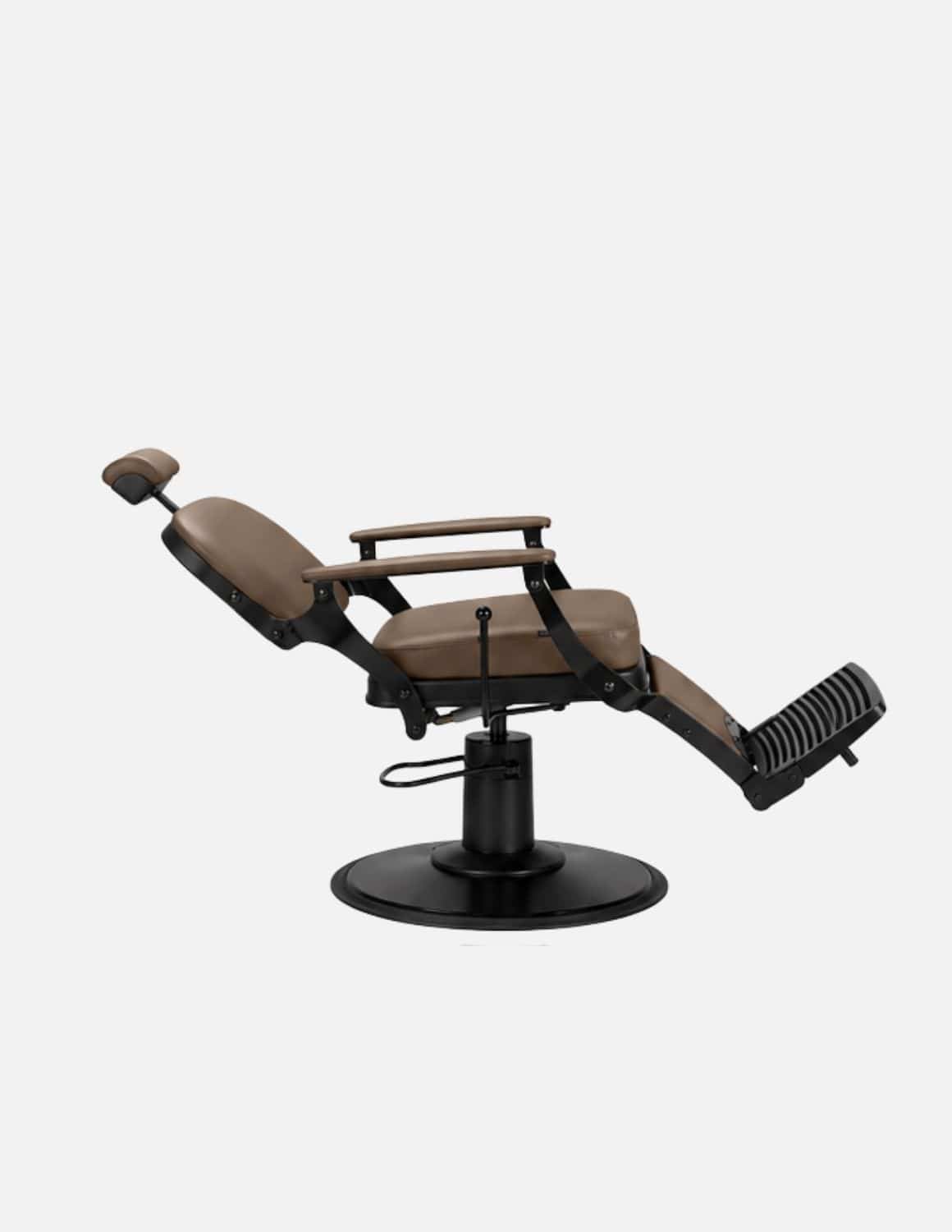 Atelier — Brown Barber Chair & Salon Chair in a Minimalist Design | Slim Hydraulic Chair with Reclining Backrest — Chrome or Matte Black Frame