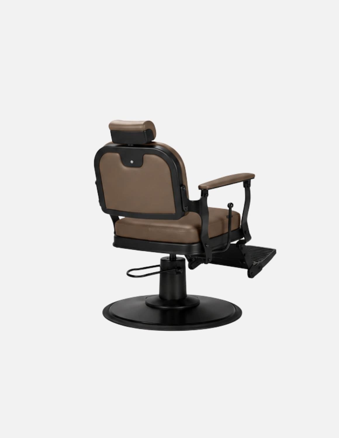 Atelier — Brown Barber Chair & Salon Chair in a Minimalist Design | Slim Hydraulic Chair with Reclining Backrest — Chrome or Matte Black Frame