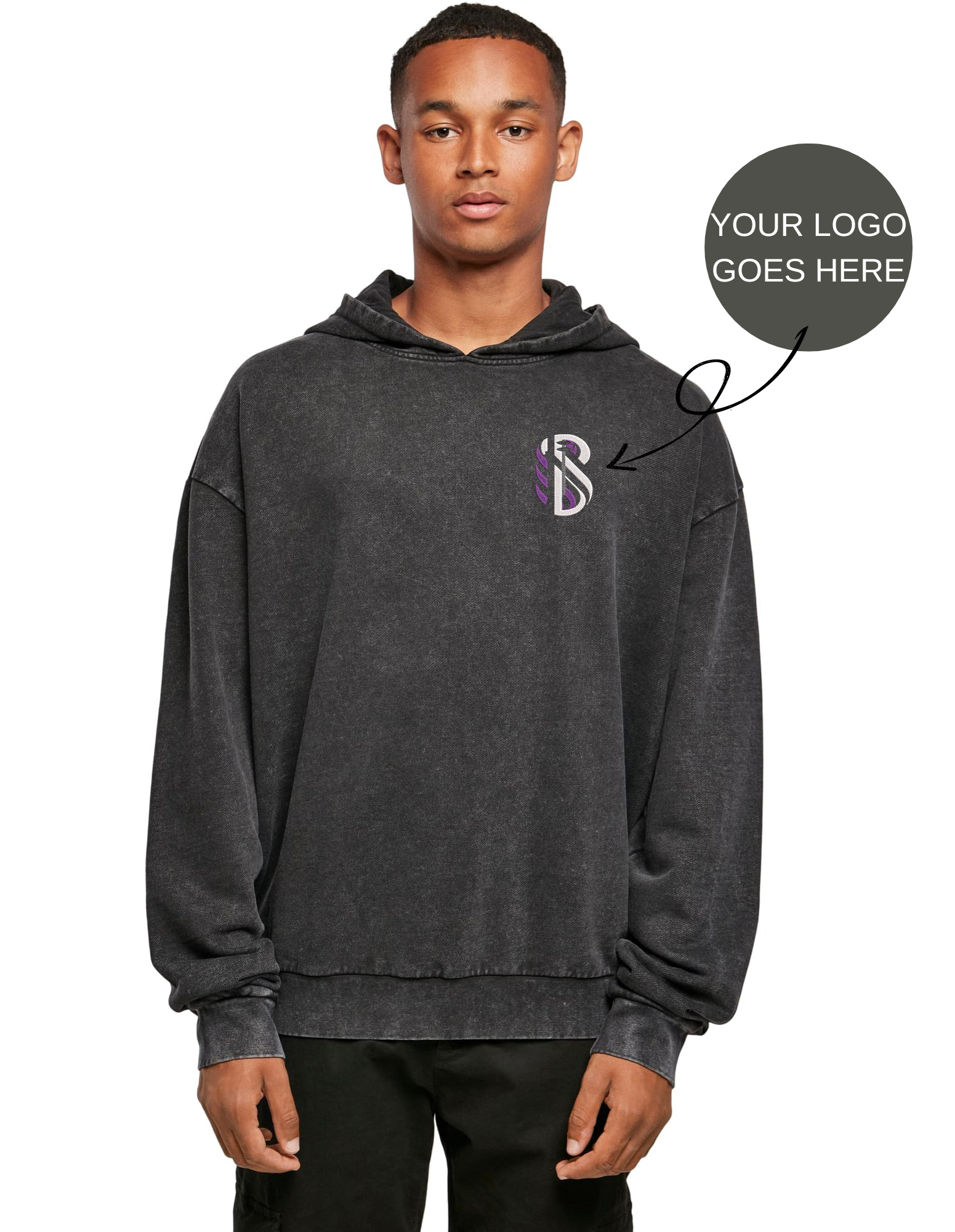 Oversized hoodie in "acid washed" style with your logo