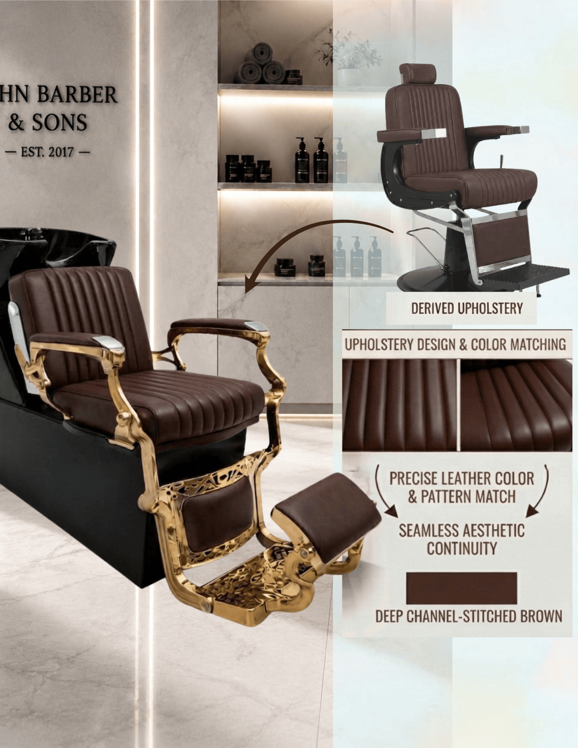 Poltrona lavatesta Barber personalizzata con lavabo in ceramica nera | Unità lavaggio di lusso personalizzata per barber shop e saloni professionali