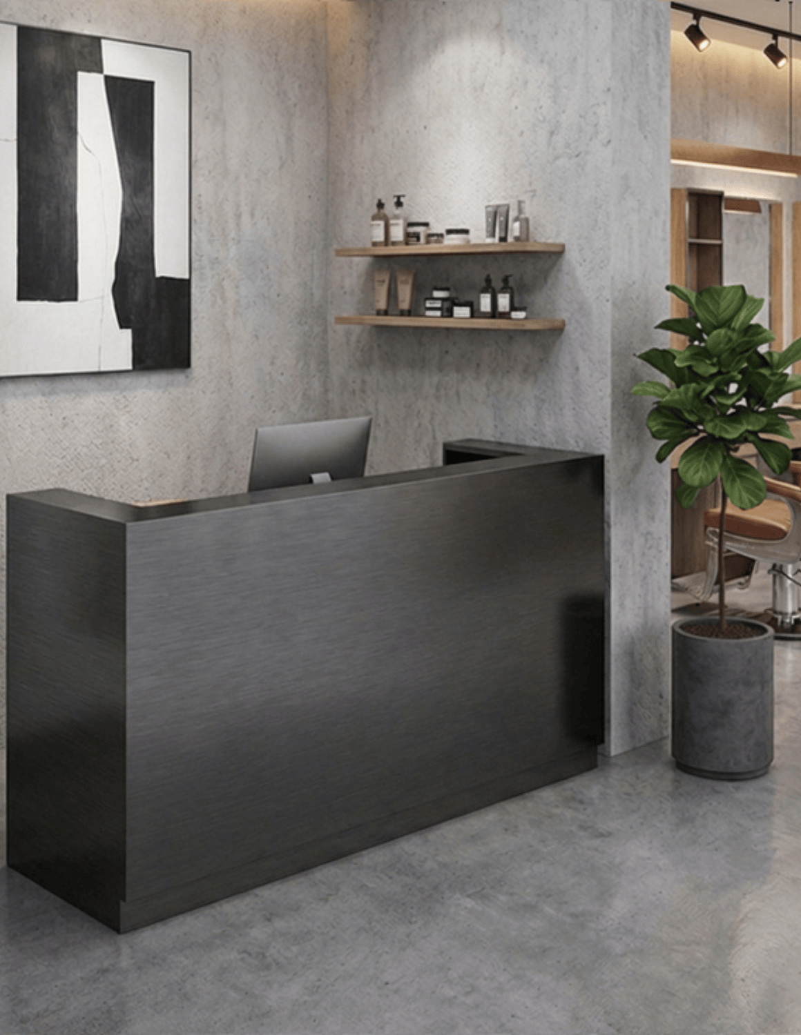 EDGE — Minimalist Aluminum Reception Counter for Barbershops, Hair Salons & Beauty Studios | Reception Desk & Reception Counter with LED Lighting & Logo Lettering