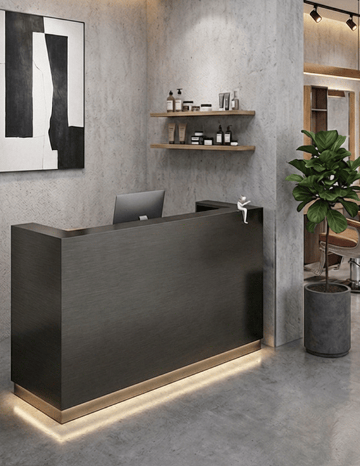 EDGE — Minimalist Aluminum Reception Counter for Barbershops, Hair Salons & Beauty Studios | Reception Desk & Reception Counter with LED Lighting & Logo Lettering